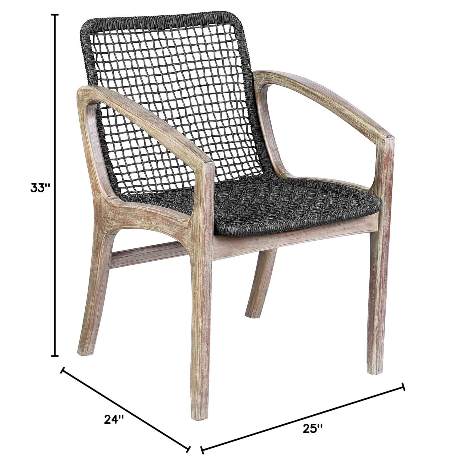 Brighton Outdoor Patio Dining Chair in Light Eucalyptus Wood and Charcoal Rope