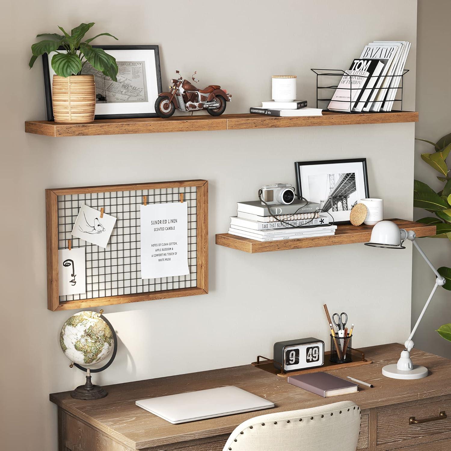 Rustic Brown 2-Tier Lacquered Wall Shelves