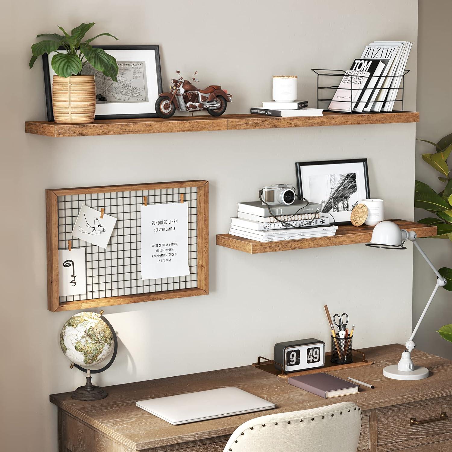 VASAGLE Floating Shelf Set of 2, for Photos, Decorations, in Living Room, Kitchen, Hallway, Entryway, Bathroom, Rustic Brown ULWS026X02