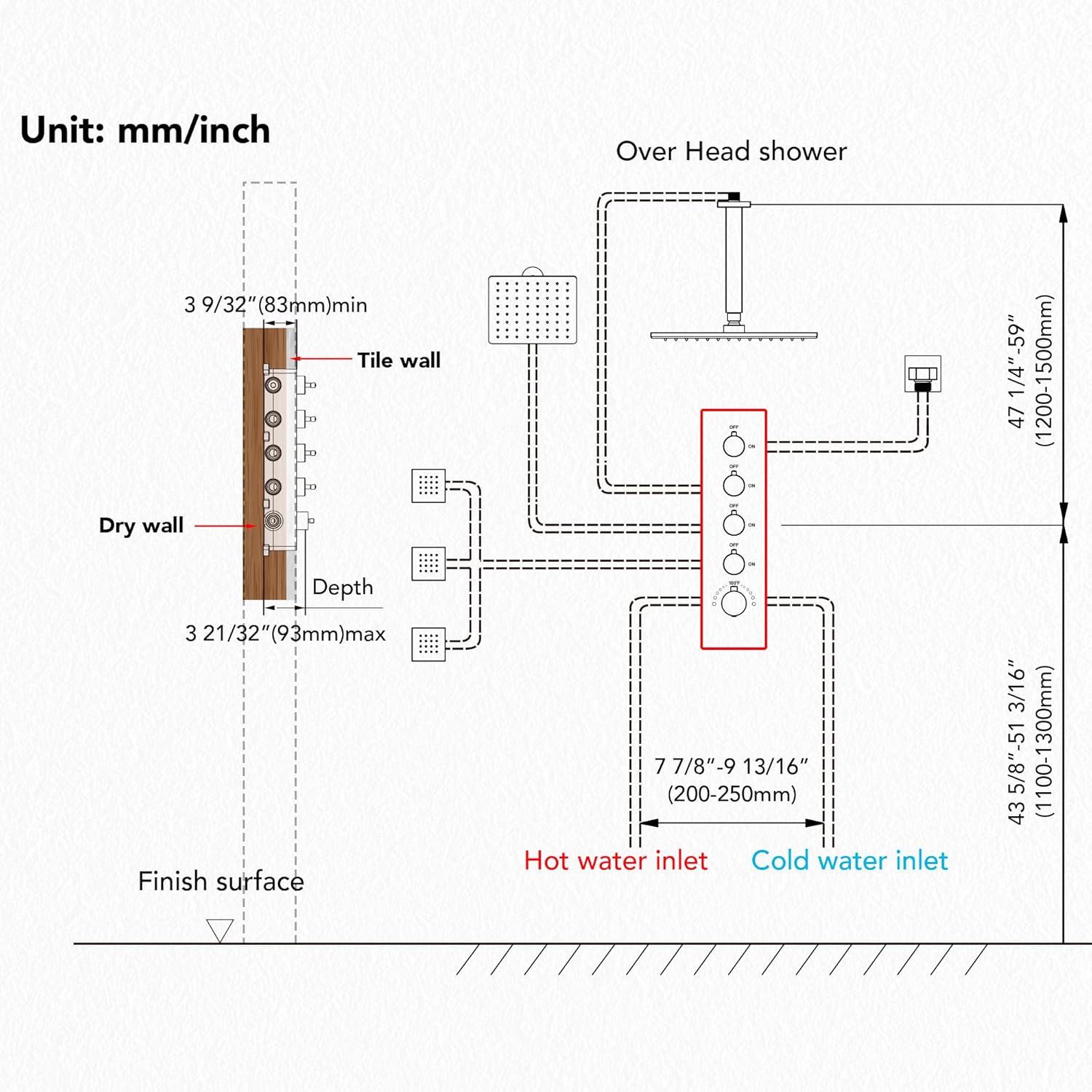 16" & 6" Dual Shower Heads,Thermostatic Shower FaucetSystem with Rough-in Valve and Body Jets