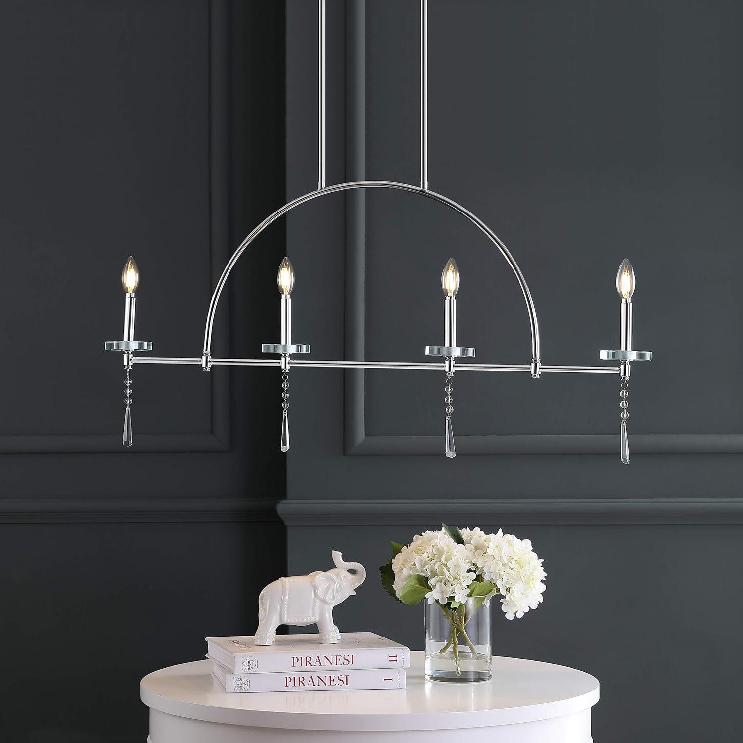 Doris 41" 4-light Linear Metal/Crystal LED Pendant, Chrome