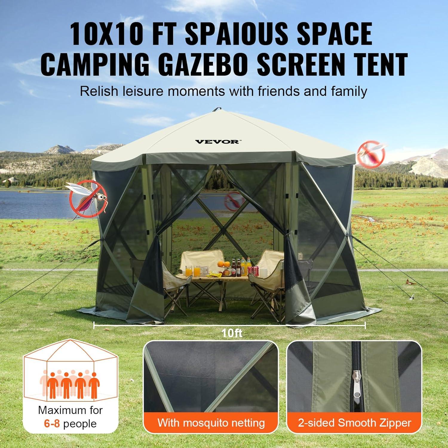 Army Green 10x10FT Pop-Up Gazebo Tent with Mesh Windows