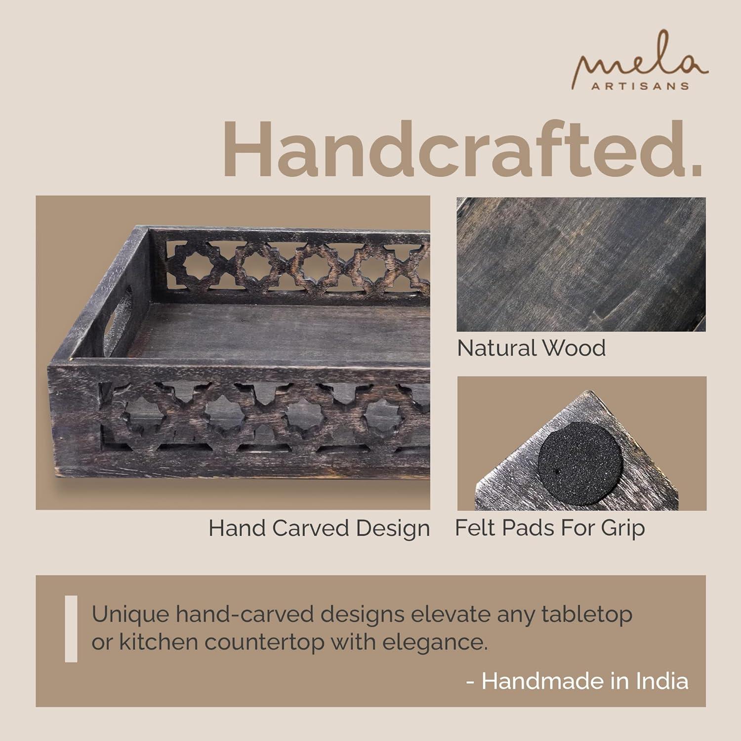 Mela Artisans Rustic Black Trellis Ottoman Decorative Tray