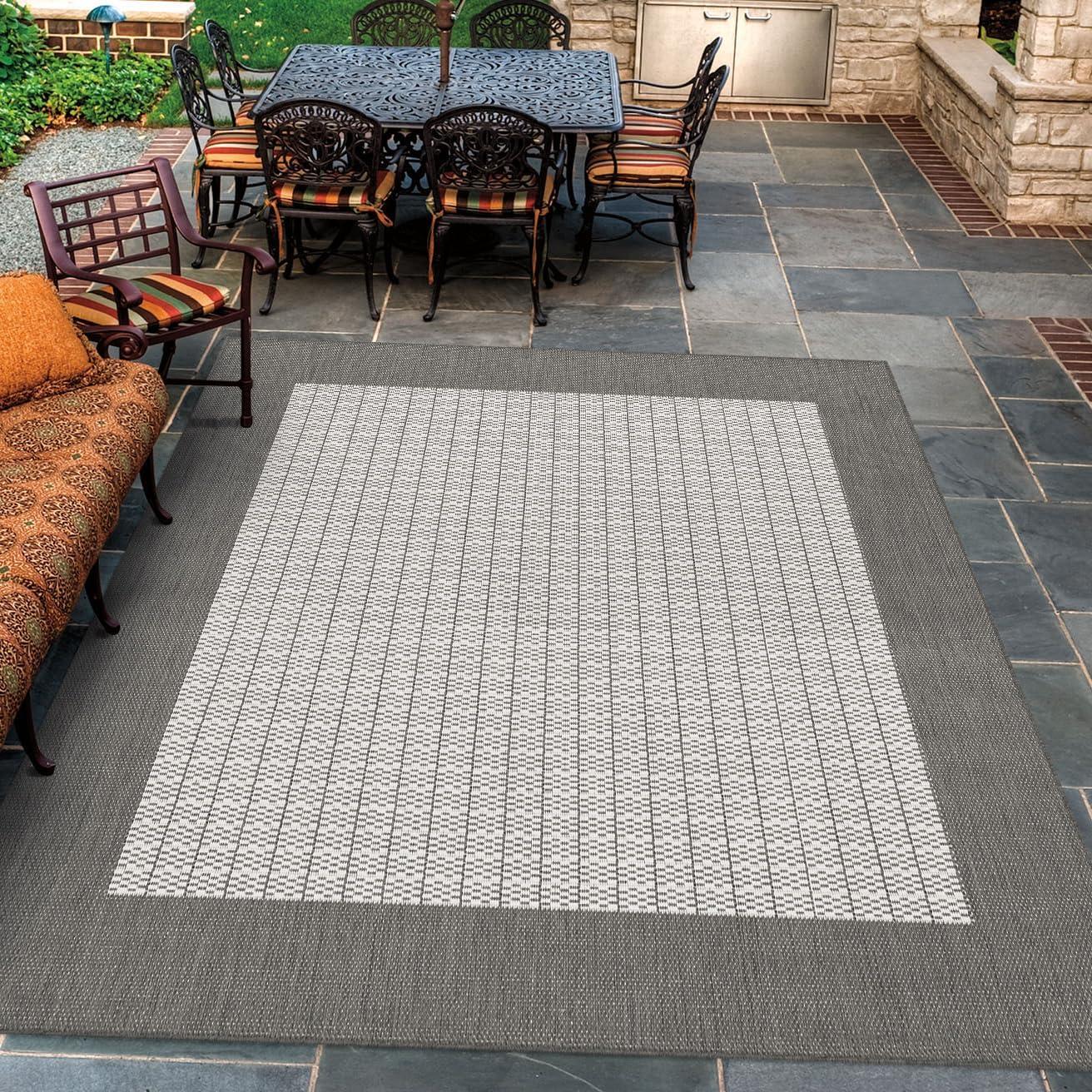 Couristan Recife Checkered Field Indoor / Outdoor Area Rug, Grey- White, 2'3" x 11'9" Runner