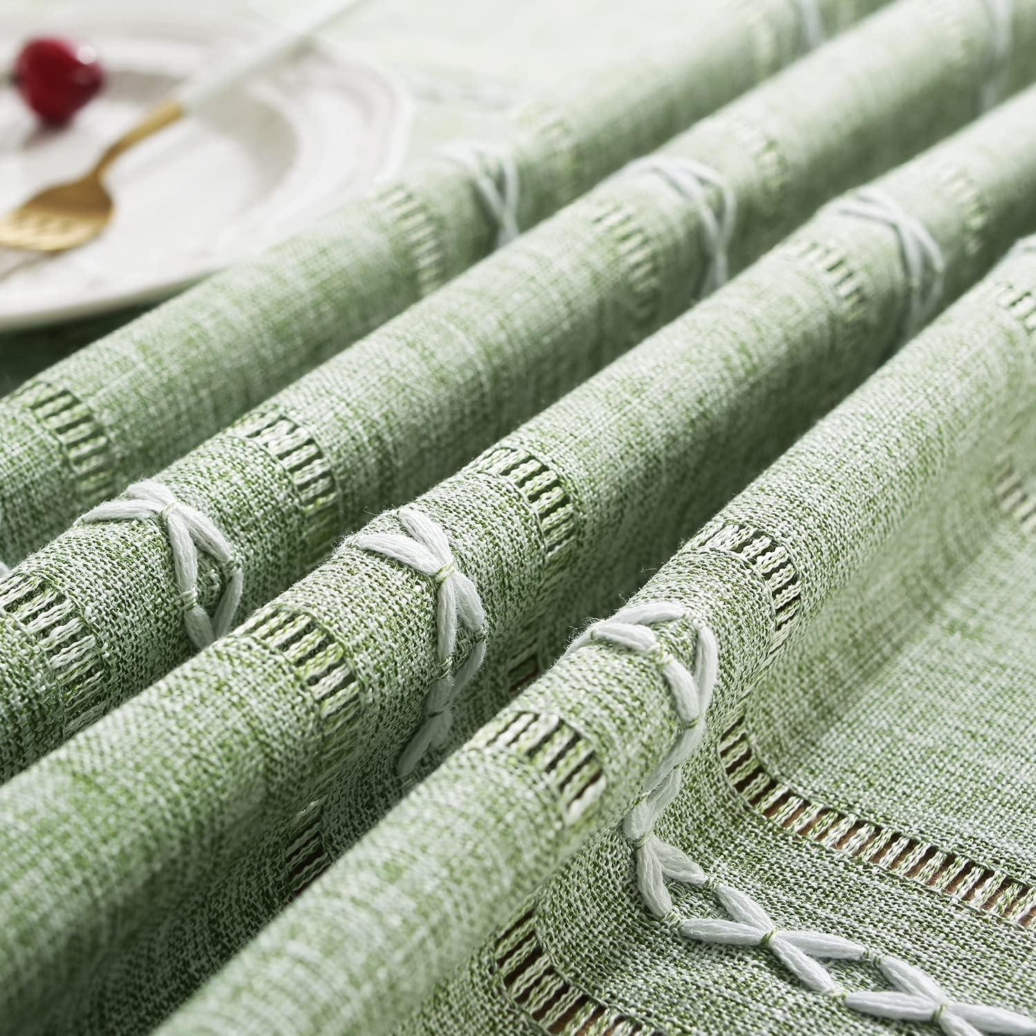 Sage Green Embroidered Cotton Linen Rectangular Tablecloth