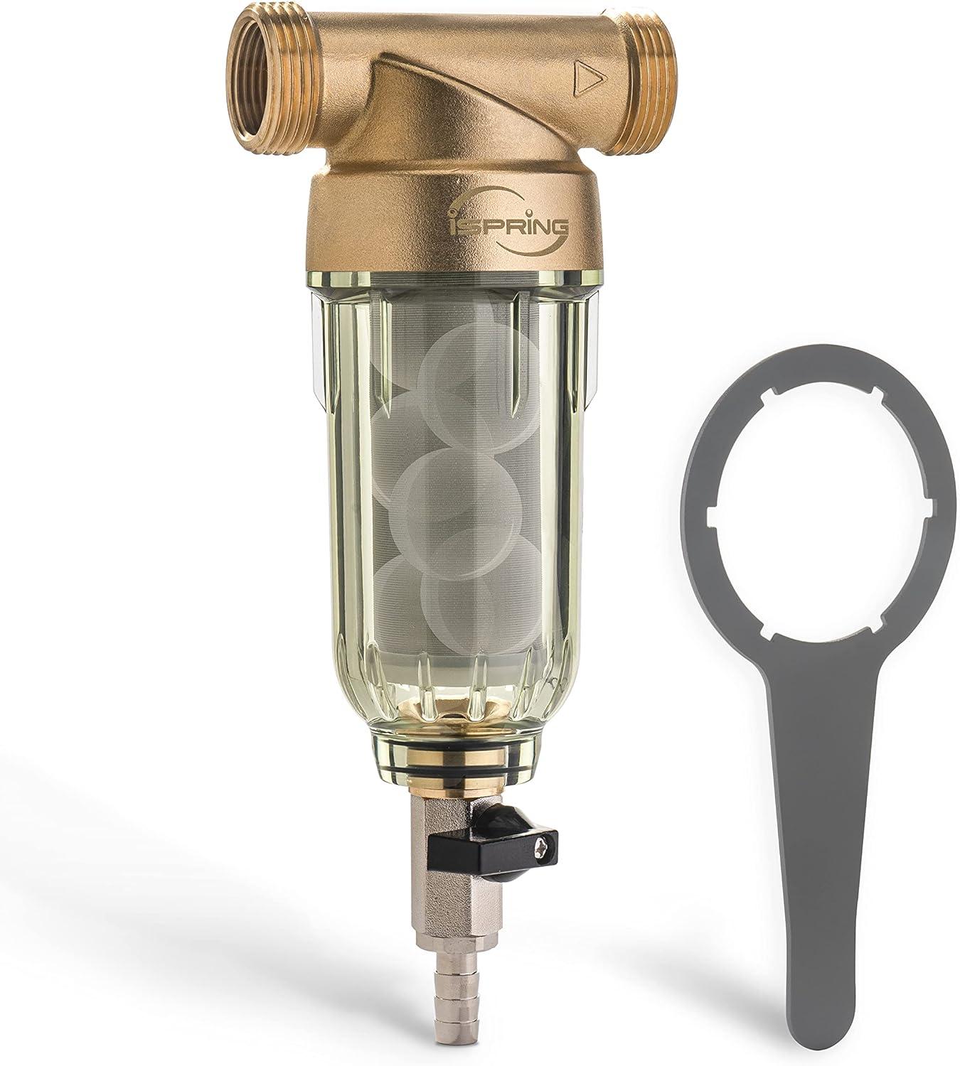 iSpring WSP-50SL Reusable Whole House Spin Down Sediment Water Filter Softener, Includes Siliphos Helps Prevent Scale and Corrosion, 1" MNPT + 3/4" FNPT, 50 Micron