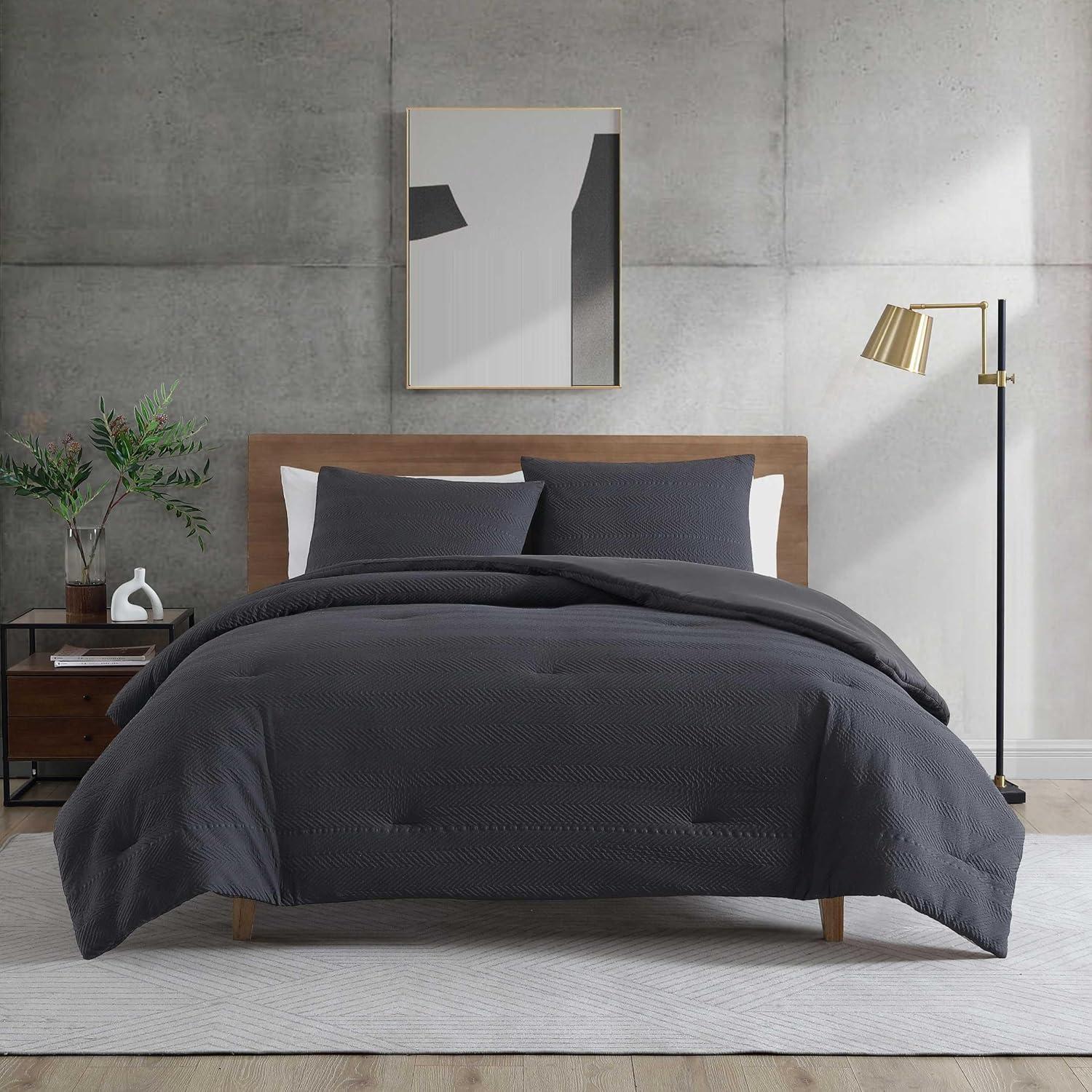 Kenneth Cole Crosswalk Herringbone Black Duvet Cover Set