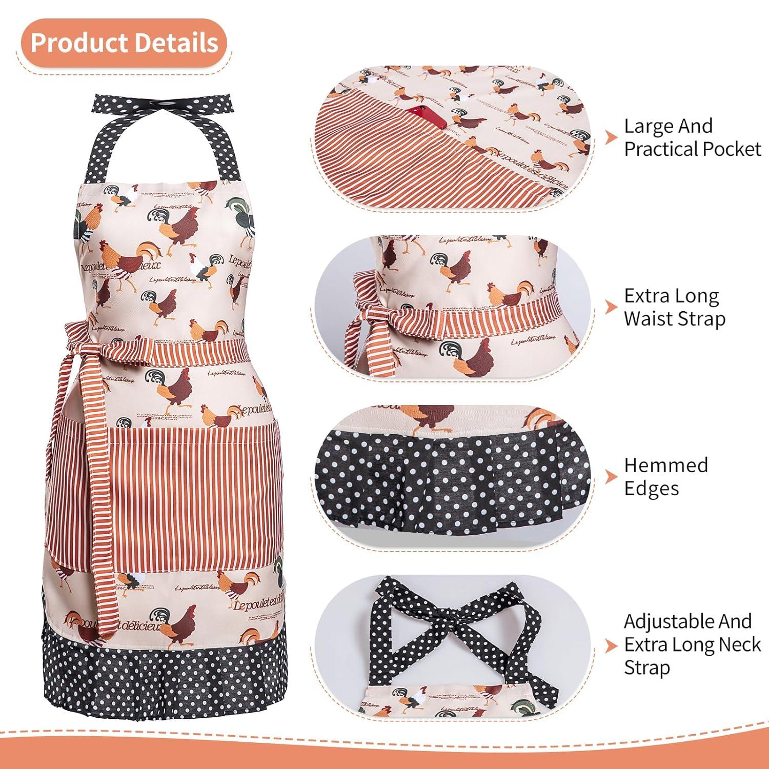 Lovely Flower Pattern Retro Aprons With Large Pockets for Women Girls Cooking Kitchen Bakery Mother's Gift