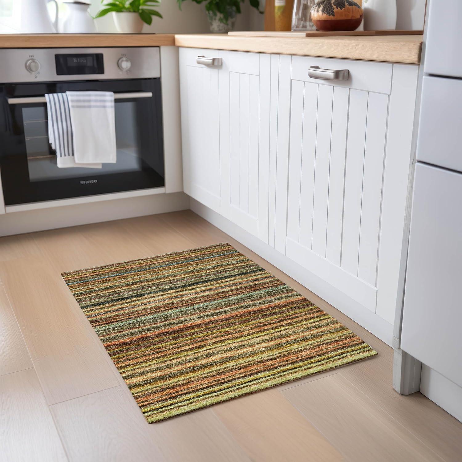 Coral Striped Synthetic Washable Rectangular Area Rug