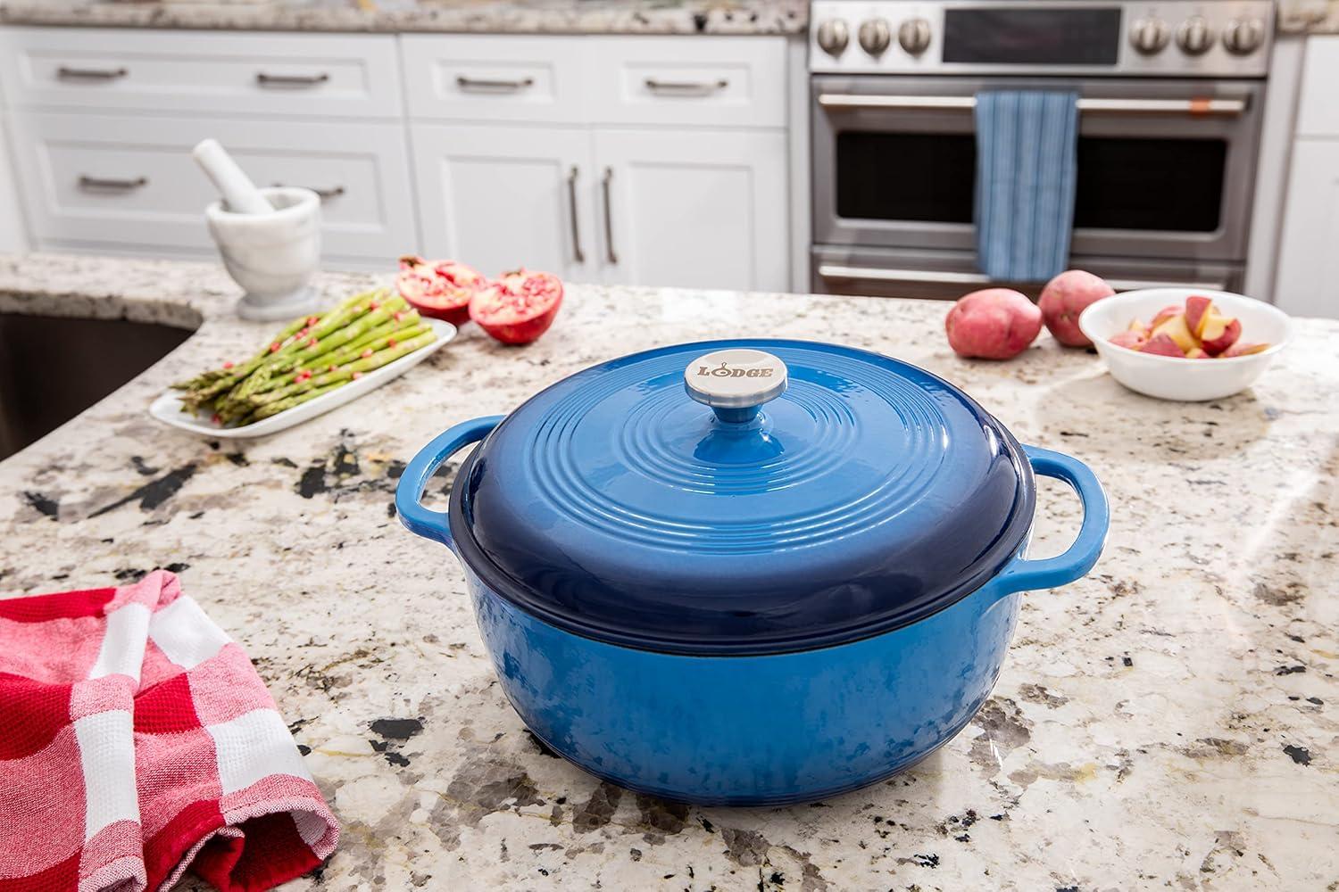 Lodge Enamel Cast Iron 7.5 Quart Dutch Oven, Blue, EC7D33