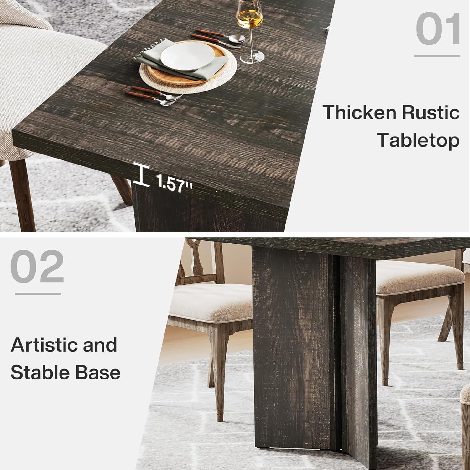 Tribesigns Dining Room Table for 4-6, 63" Farmhouse Wood Kitchen Table for Kitchen, Dark Brown
