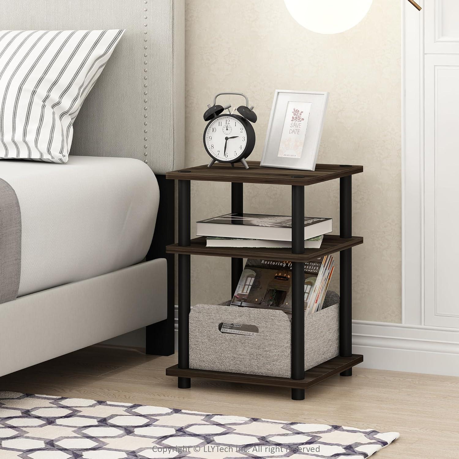 3-Tier Easy Assembly Multipurpose Shelf Dispaly Open Shelves Sofa Side End Table Nightstand for Living Room&Bedroom,Blackwood