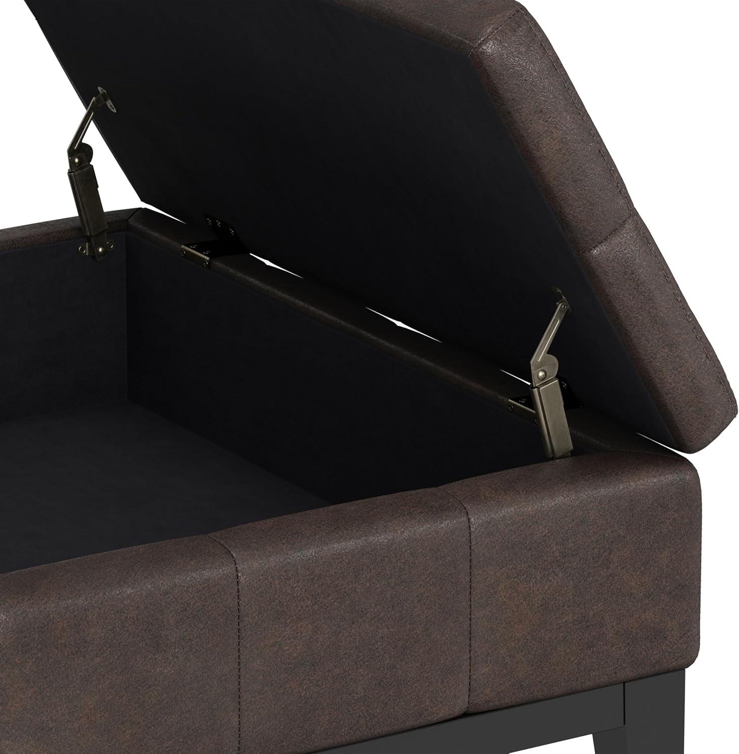 Simpli Home Dover 36"W Upholstered Square Coffee Table Storage Ottoman with Split Tufted Lift Top & Reviews | Wayfair