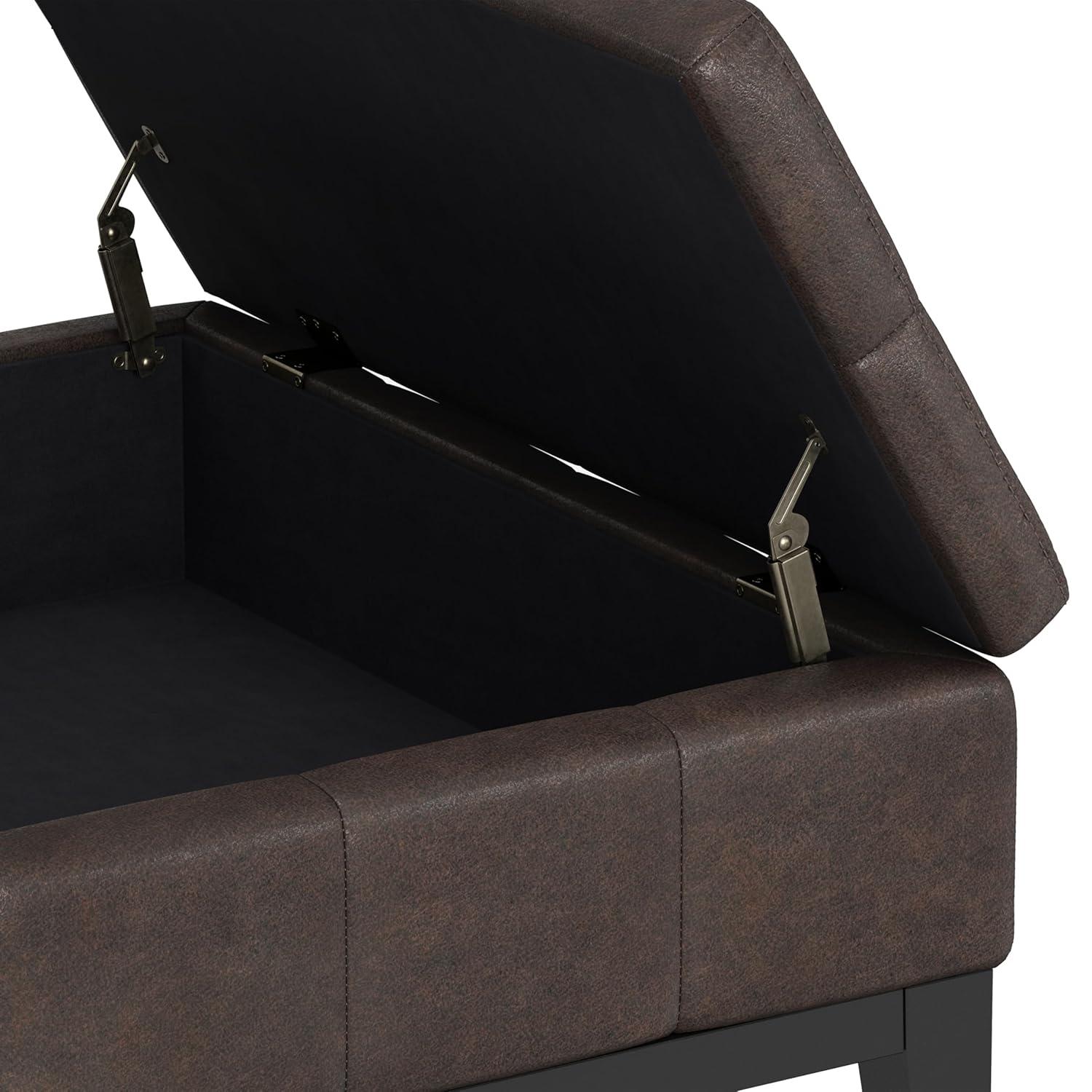 Simpli Home Dover 36"W Upholstered Square Coffee Table Storage Ottoman with Split Tufted Lift Top & Reviews | Wayfair