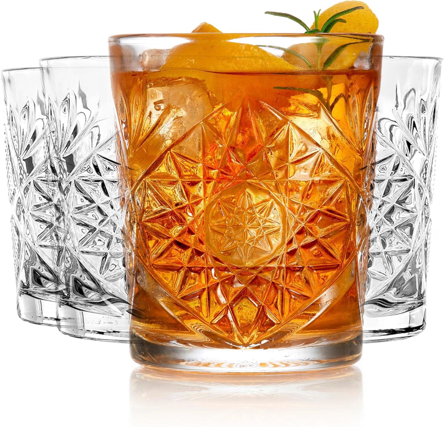 Libbey Classic Libbey Cocktail Hobstar Double Old Fashioned Glasses, 12 oz. (Set of 4)