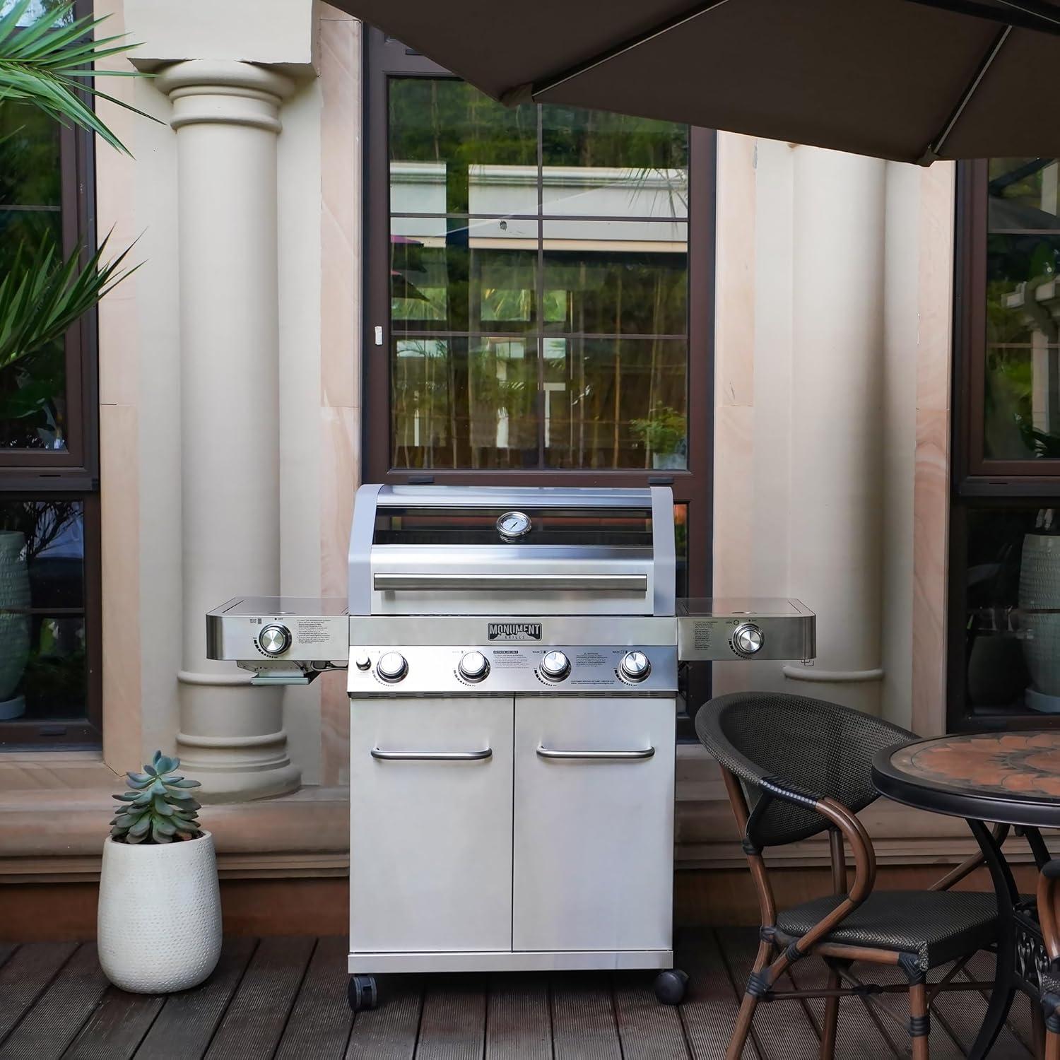 Monument Grill 35633 4-Burner Liquid Propane 72000 BTU Gas Grill Stainless with Side & Side Sear Burner