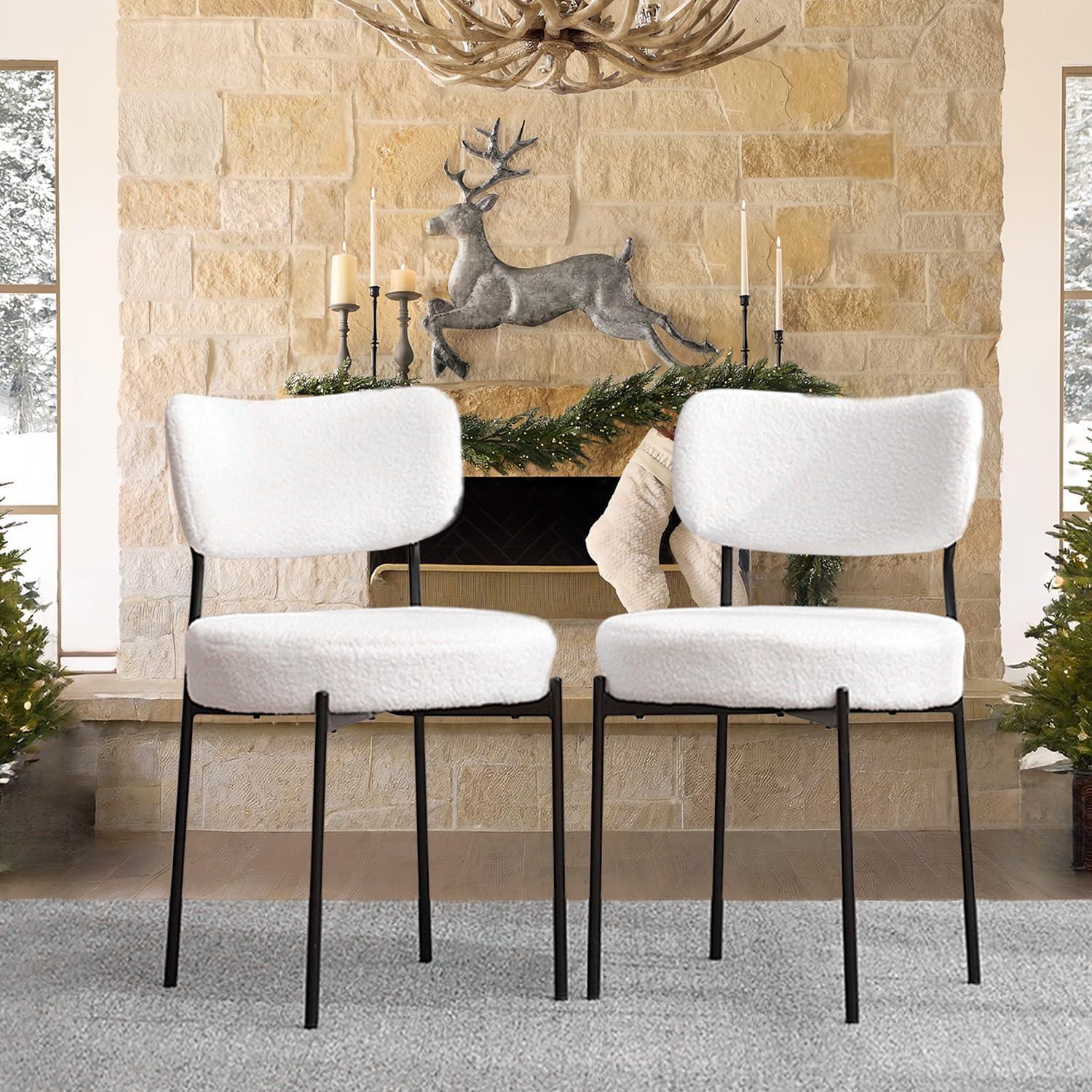 XINMICS White Dining Chairs Boucle Dining Room Chair Set of 2