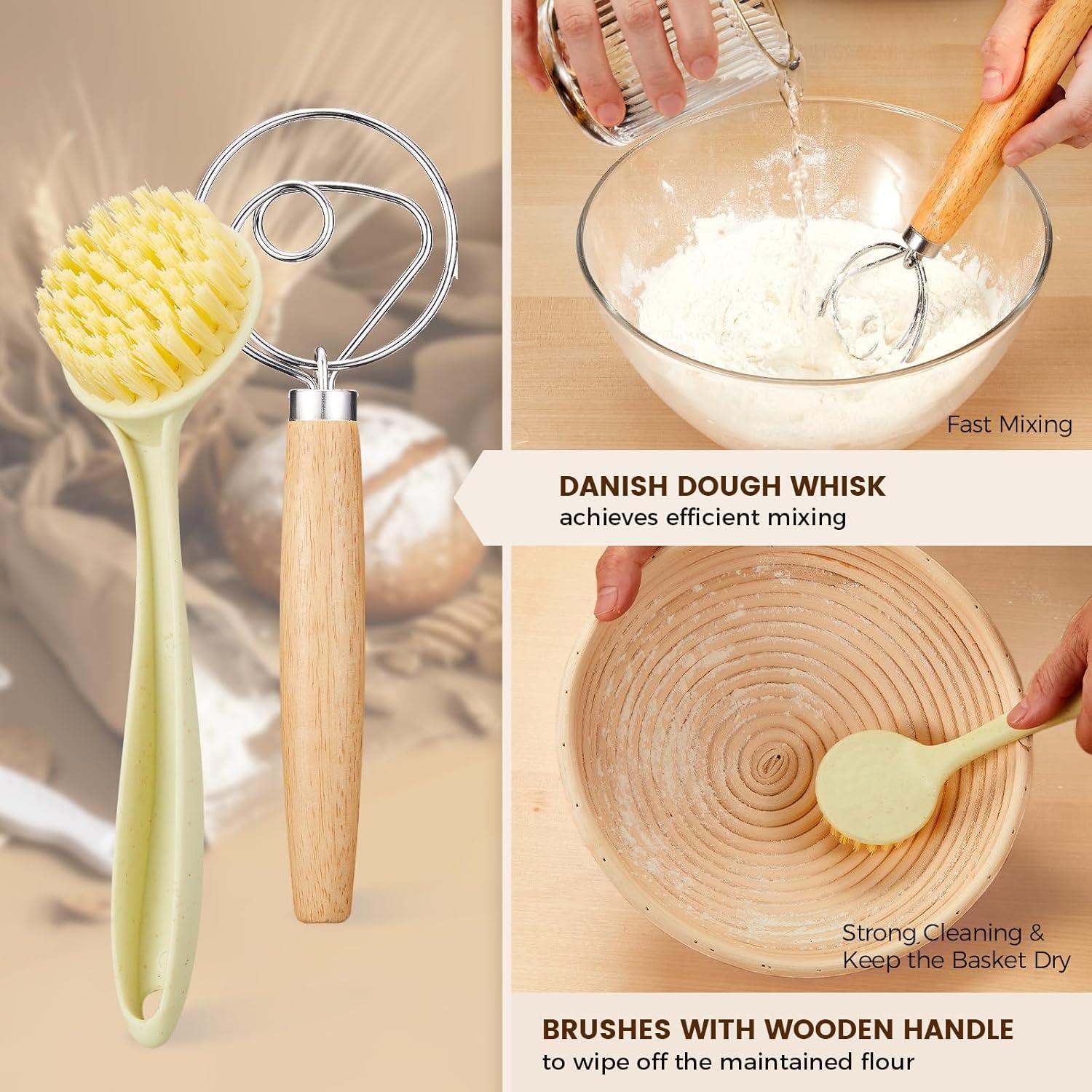 Banneton Bread Proofing Basket - Sourdough Starter Kit Banneton Sourdough Proofing Basket Set of 2, Sourdough Bread Baking Supplies for Making Baking Fermentation (9" Round & 10" Oval, 6 Accessories)