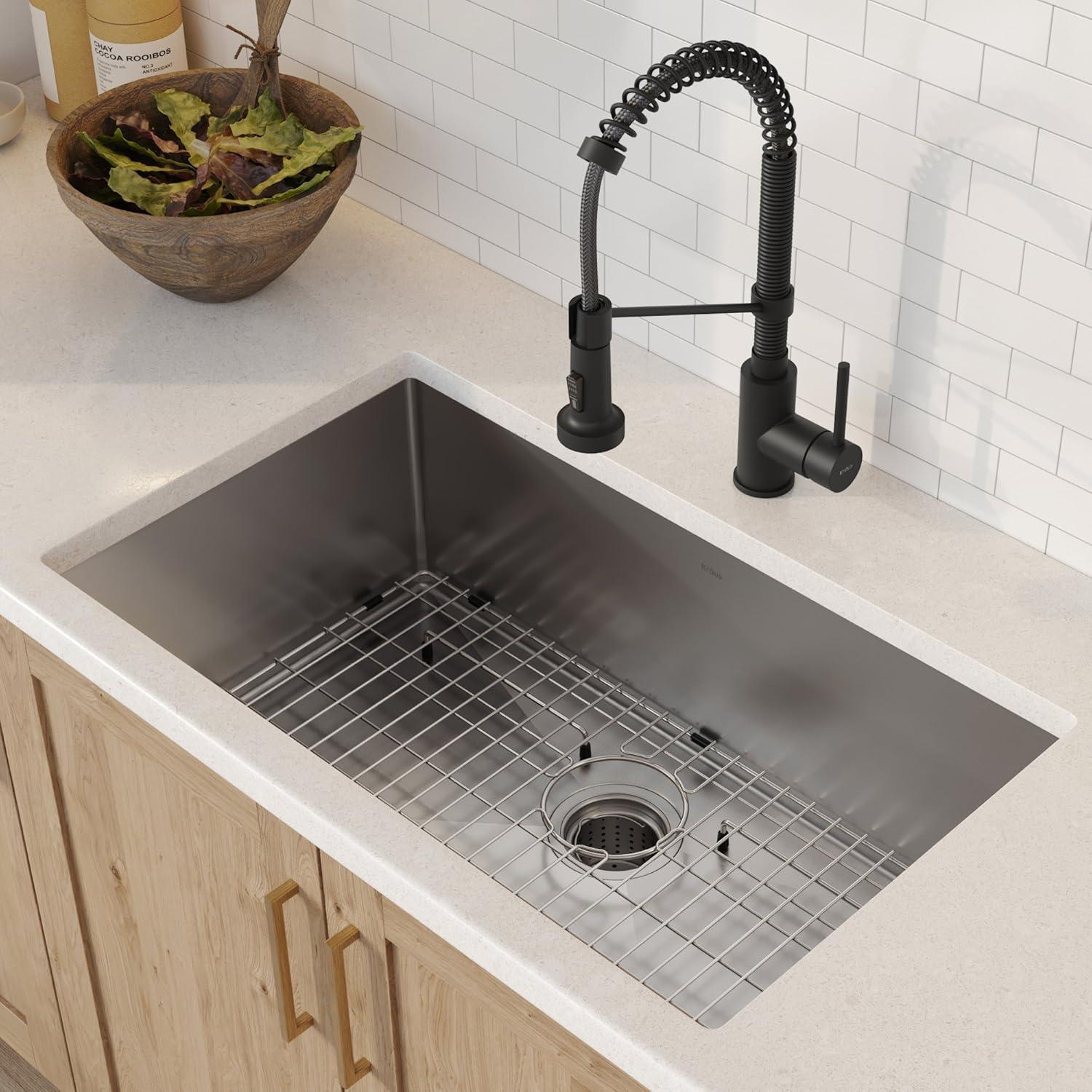 KRAUS 30-in Standart PRO Kitchen Sink Combo Set with Bolden Kitchen Faucet and Soap Dispenser