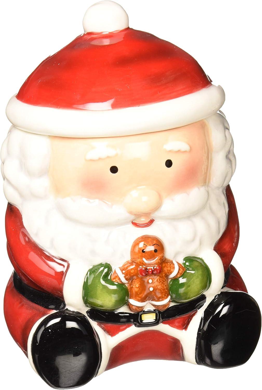 Red Ceramic Santa Cookie Jar with Gingerbread Man