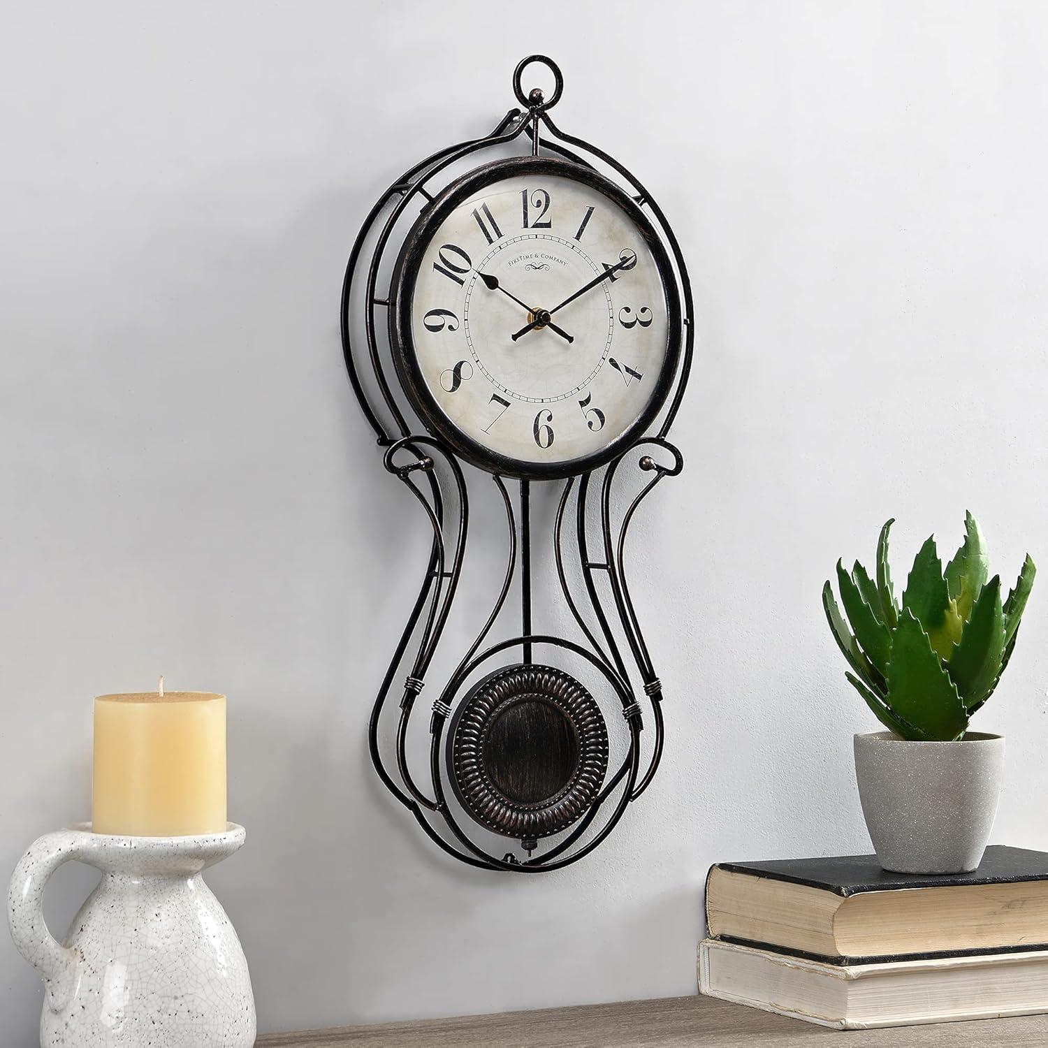 FirsTime Harwick Pendulum Wall Clock, Black, 20 in