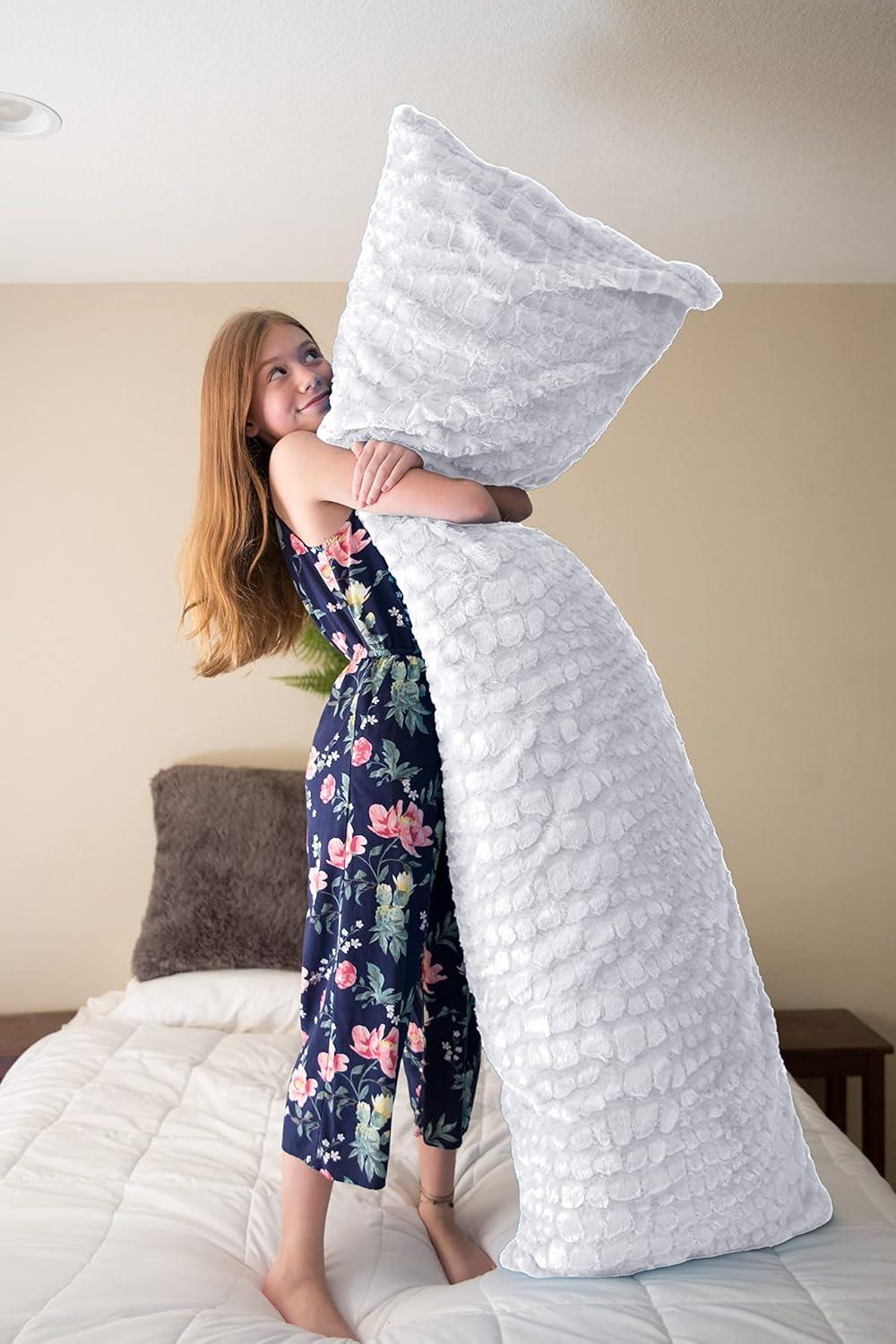 Quality Plush Body Pillow Cover - Fuzzy Pillowcase Covers fit 54 Inches, 60 Inches, 72 Inches with Zipper Enclosure in Stylish Colors