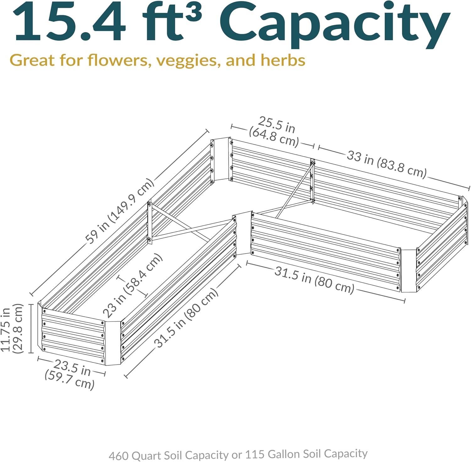 Sunnydaze Outdoor Galvanized Steel L-Shaped Raised Garden Bed for Plants, Vegetables, and Flowers - 59.5" - Silver