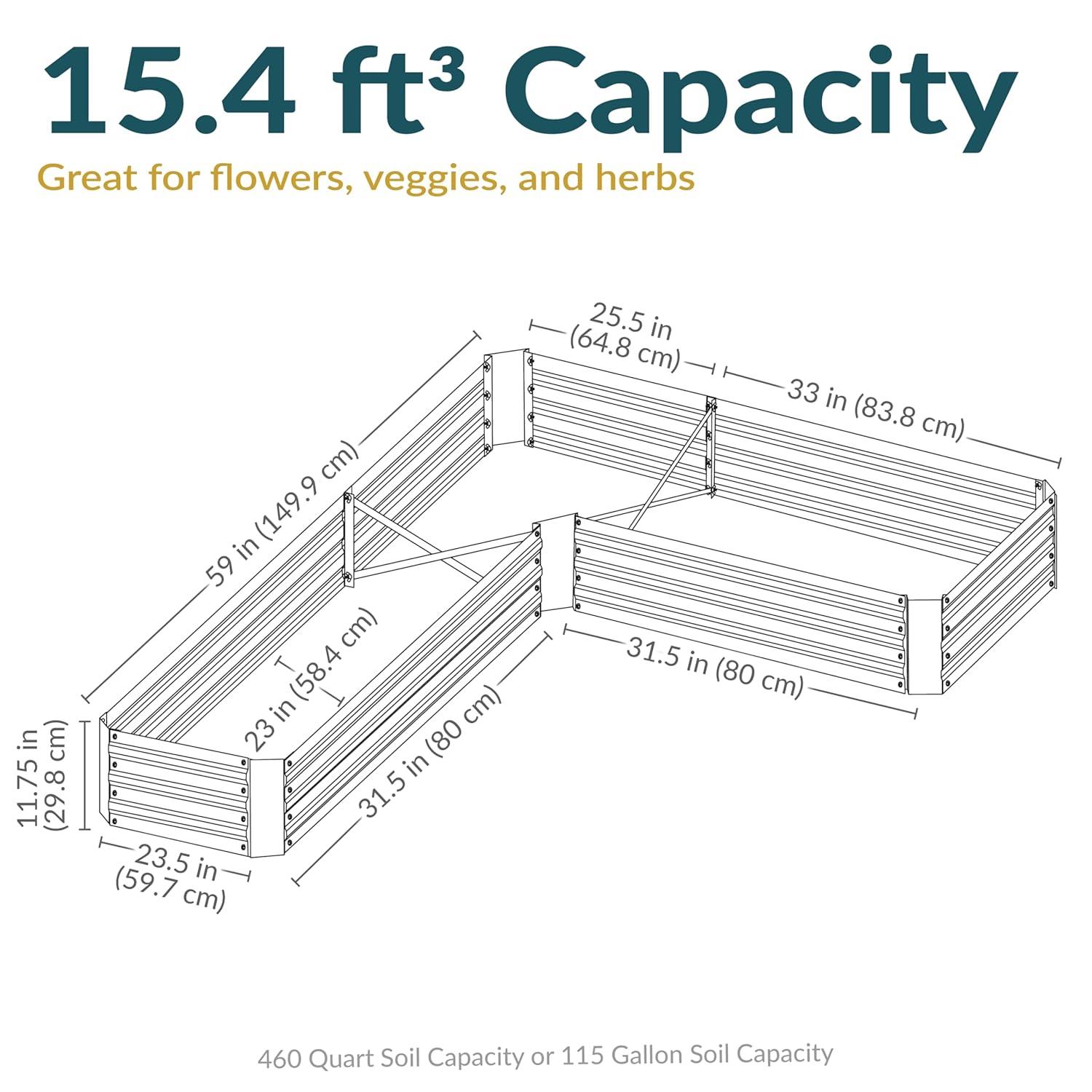 Sunnydaze Outdoor Galvanized Steel L-Shaped Raised Garden Bed for Plants, Vegetables, and Flowers - 59.5" - Silver
