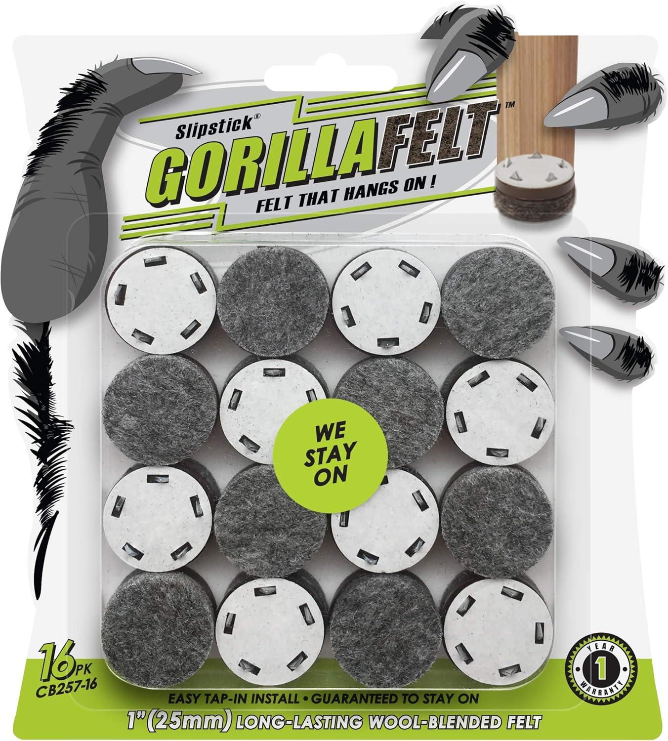Slipstick Gorillafelt Cb257 Chair Leg Floor Protectors/Felt Glides (Set Of 16) Tap On Felt Furniture Pads Guaranteed To Stay On, 1 Inch Round Sliders (Set of 16)