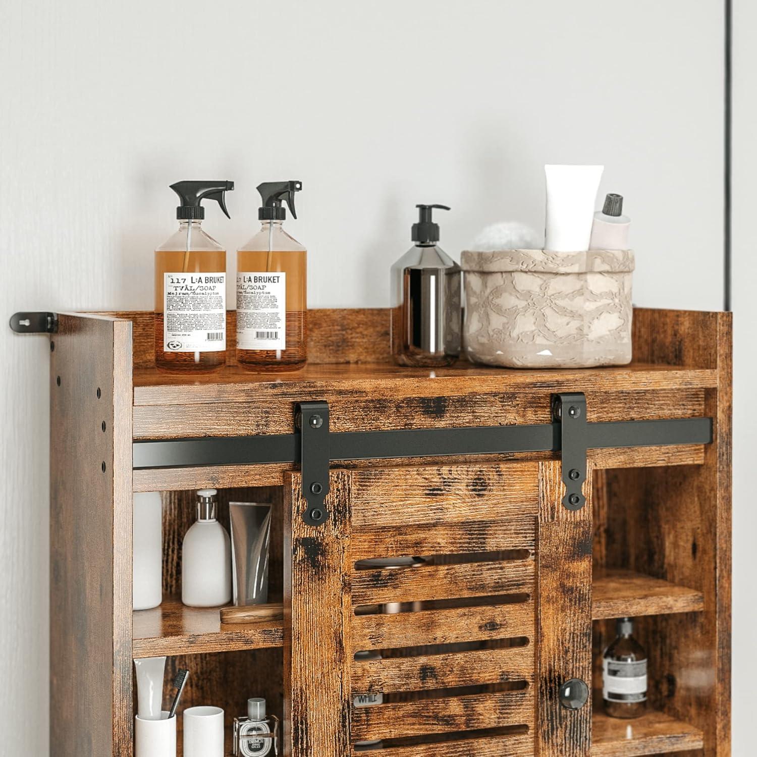 IRONCK Over the Toilet Storage Rack with 6 Tier Shelf, Bathroom Space Saver with Cabinet and Drawer, Vintage Brown