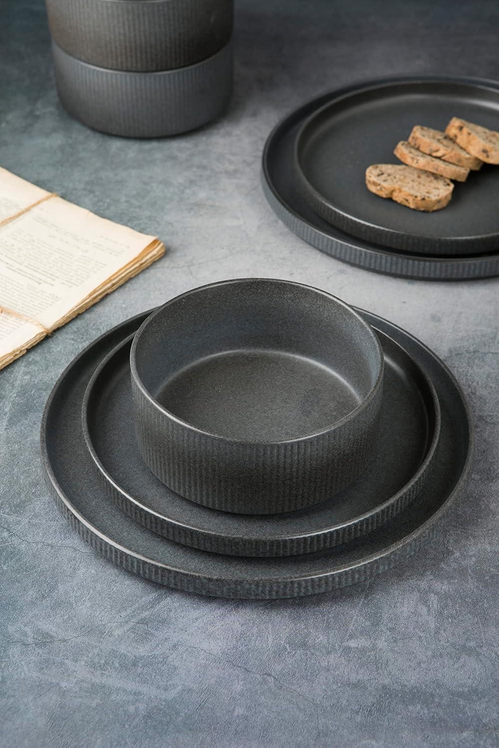 Matte Dark Charcoal Ceramic Dinnerware Set, Service for 4