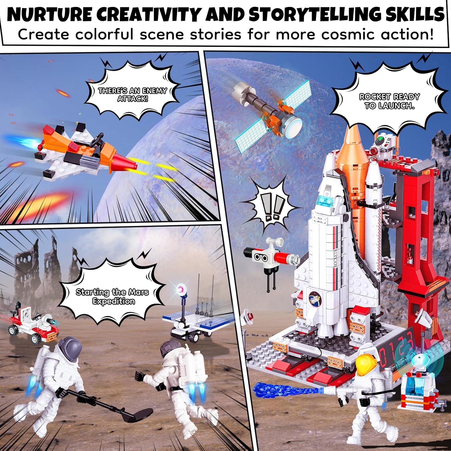 Space Exploration Shuttle Toys for 6 7 8 9 10 11 12 Year Old Kids, Girls, Boys, 12-in-1 STEM Projects Rocket Building Toy Kit with 3 Astronauts, Airplane Rocket Set, Gift idea for Ages 6 +, 885 Pcs