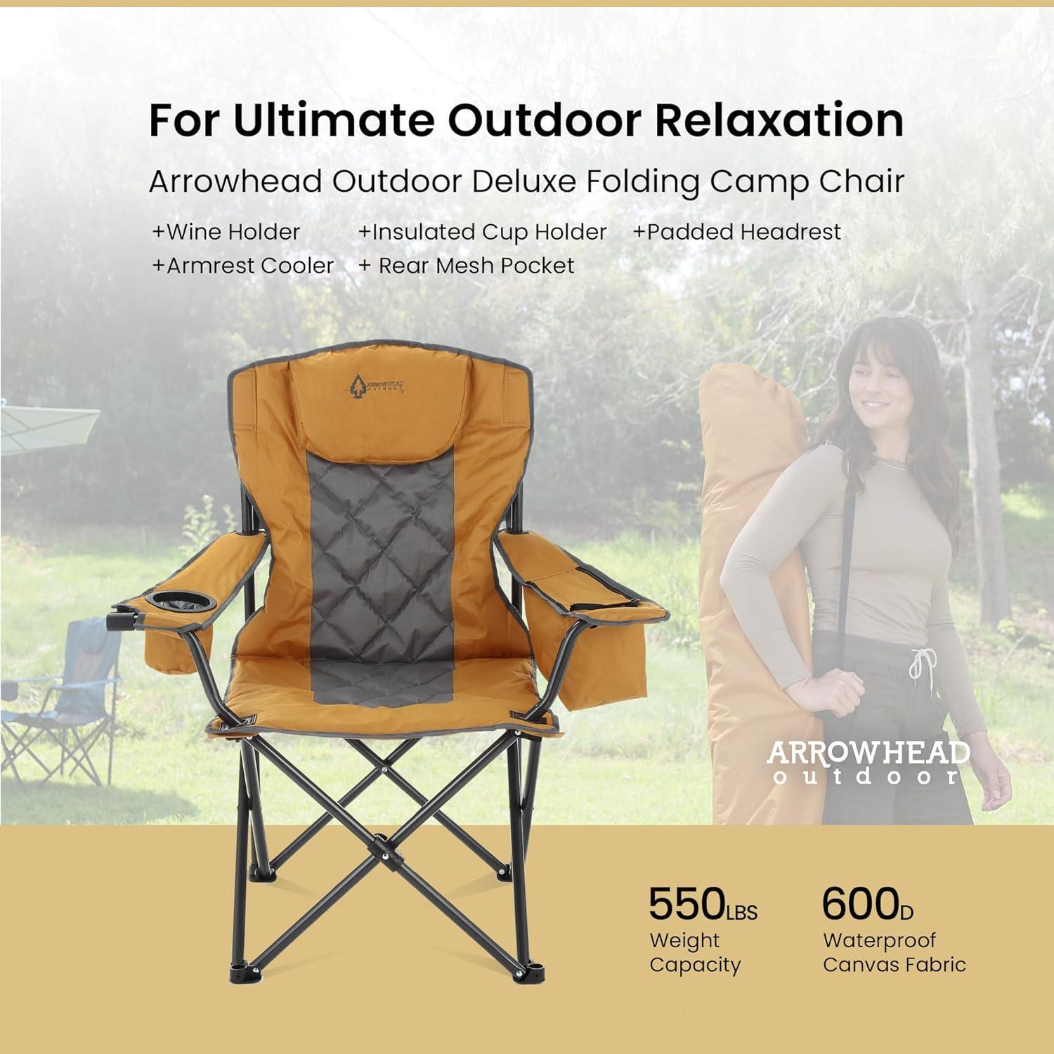 ARROWHEAD Outdoor Folding Camping Chair with Cushions