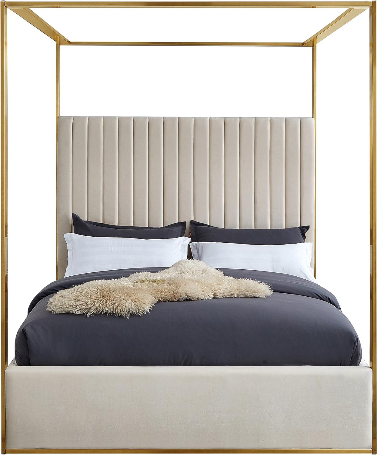 Meridian Furniture Jones Cream Velvet Queen Bed