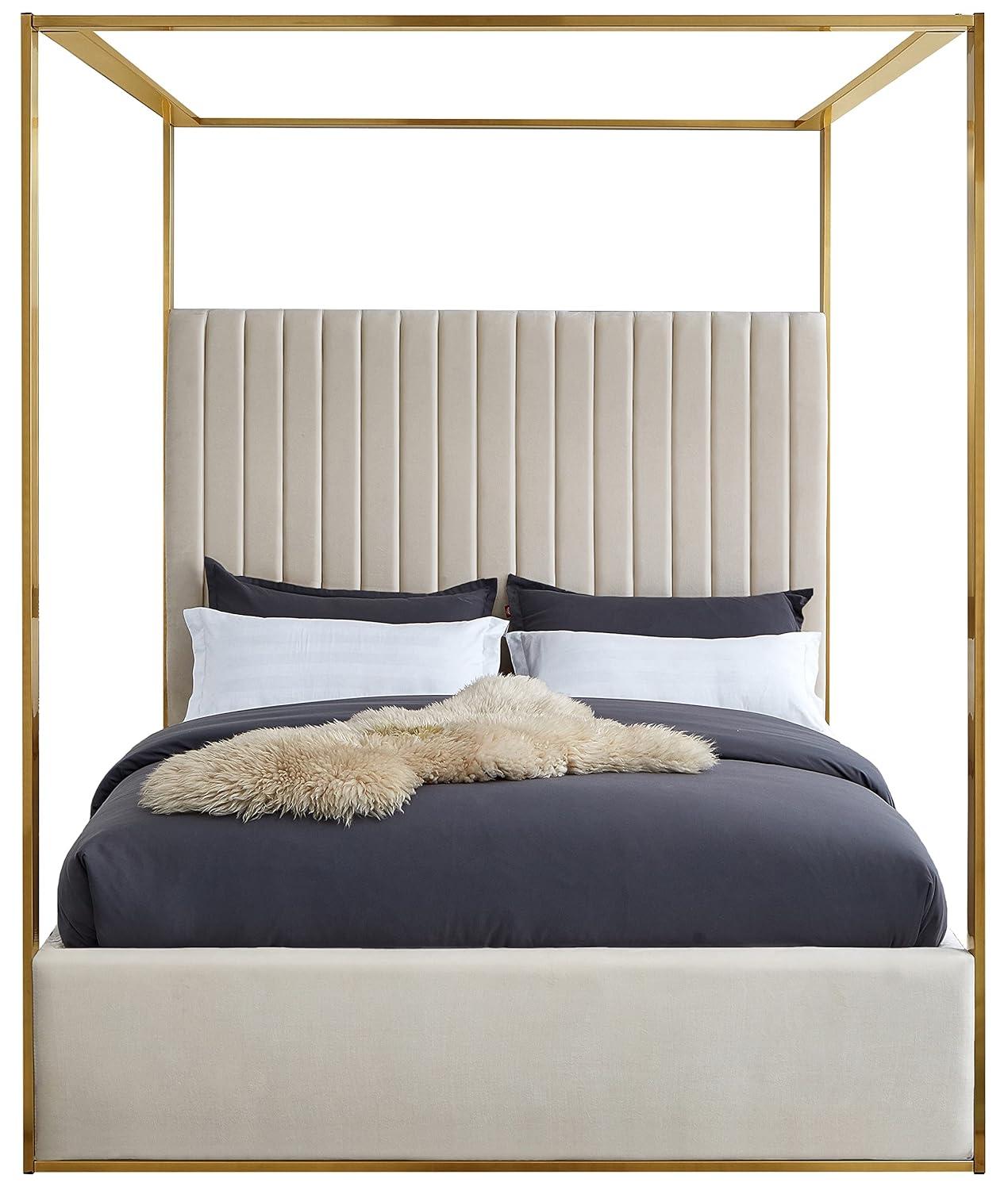 Meridian Furniture Jones Cream Velvet Queen Bed