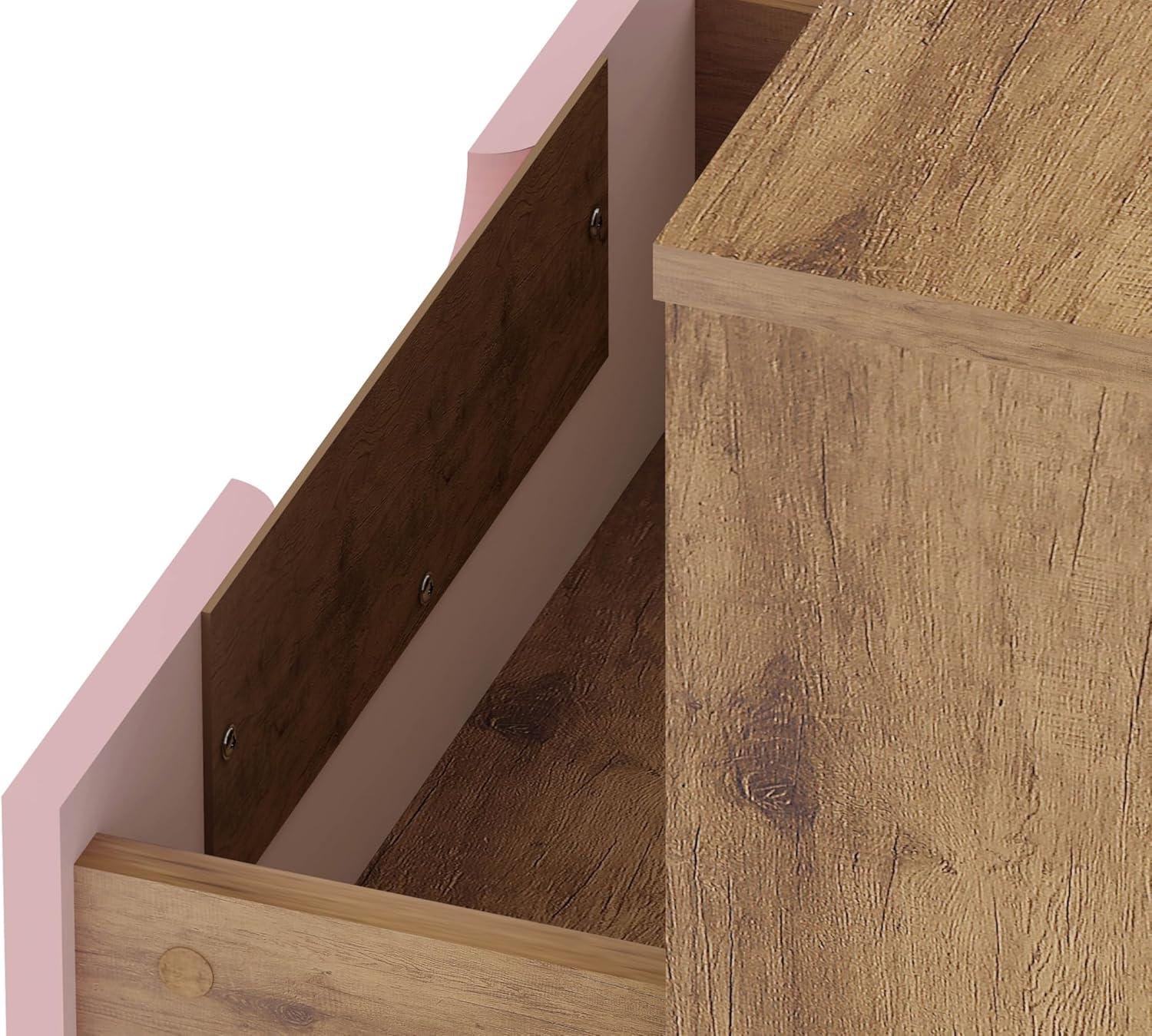 Set of 2 Rockefeller 1 Drawer Nightstands Nature/Rose Pink - Manhattan Comfort: Mid-century Design, Metal Legs, MDF