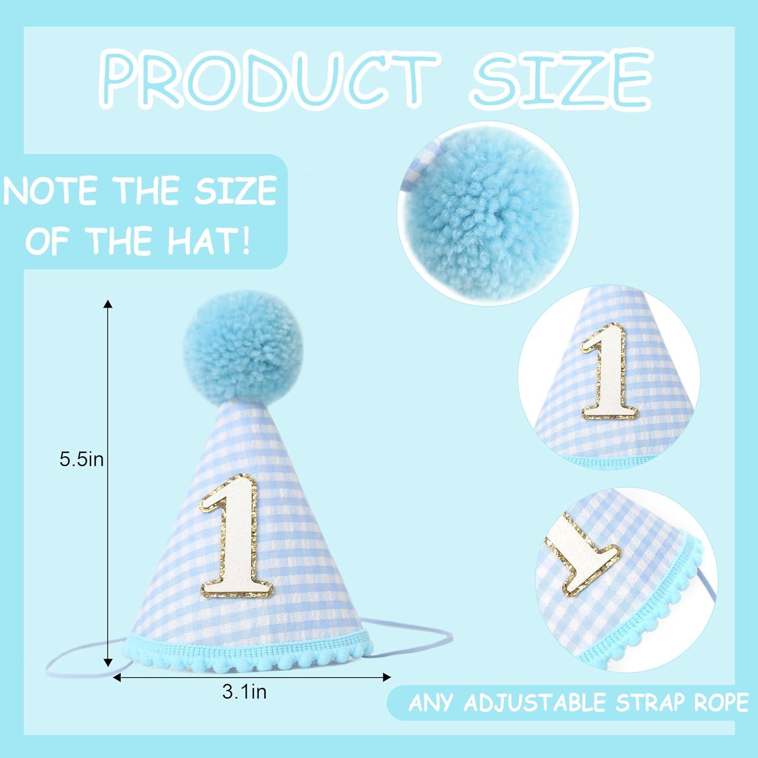 Amscan 250959 1st Birthday Blue Pom Pom Child's Party Hat, 1ct