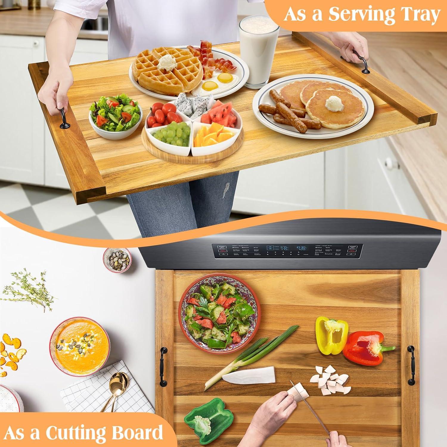 Stove Top Covers for Electric Stove with Handles 30”x22” (Outer) / 28.9”x20.8” (Inner) - Acacia Wood Noodle Board for Gas Stovetop - Stove Top Covers for Gas Burners (Acacia, 30"L x 22"W)