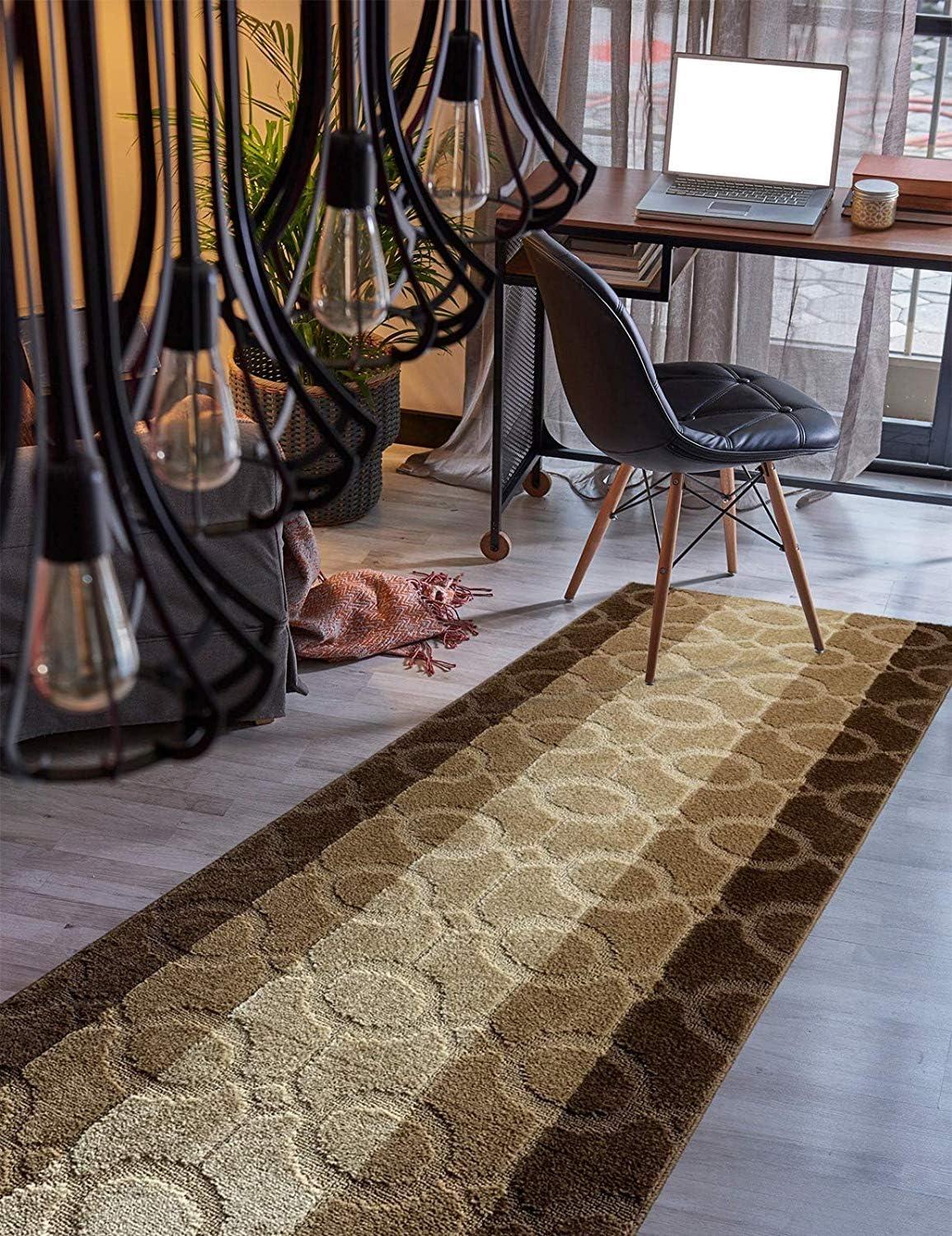 Brown and Beige Zigzag Pattern Non-Slip Indoor/Outdoor Runner Rug