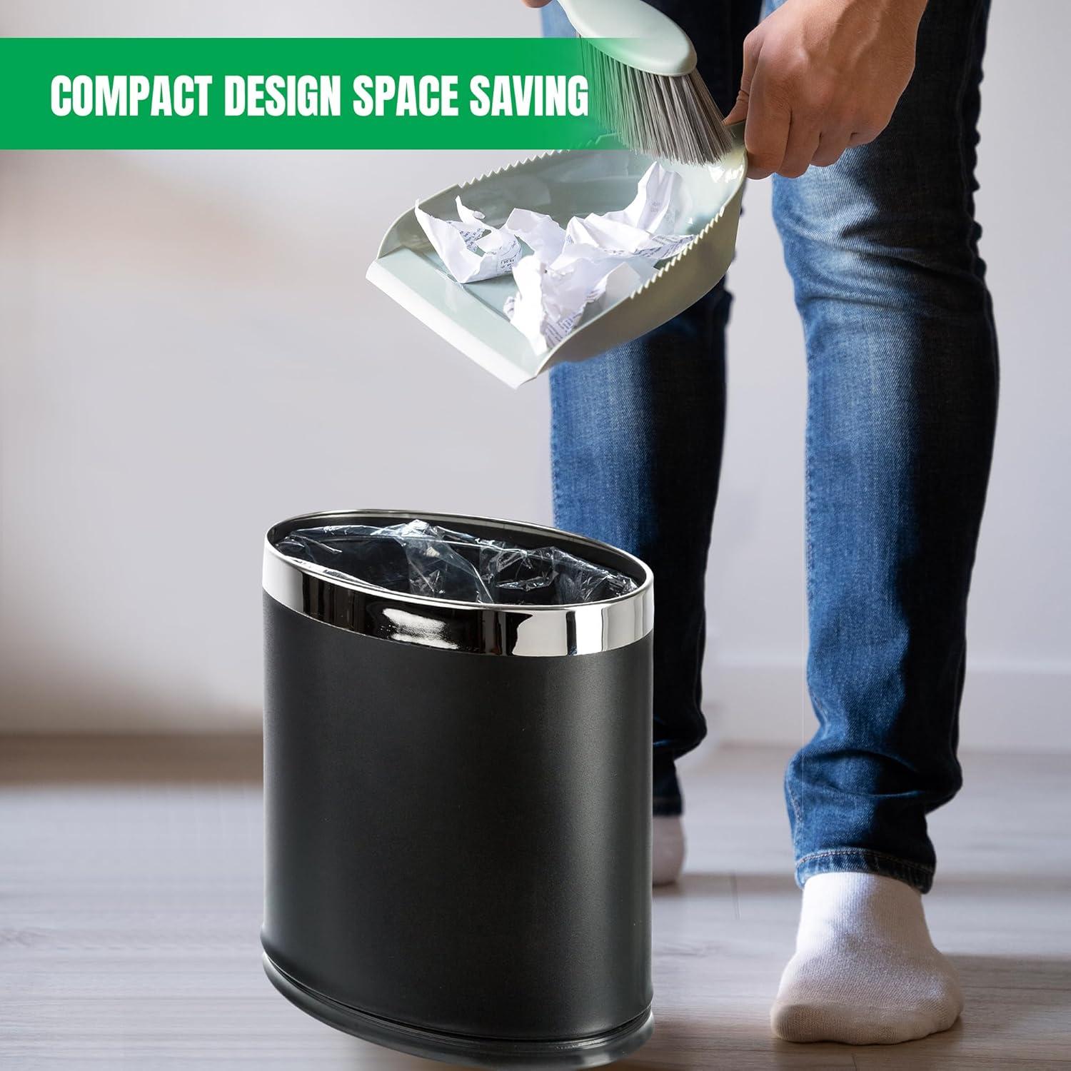'Invisi-Overlap' Metal Trash Can, Open Top Small Office Wastebasket, Oval Shape (Black)