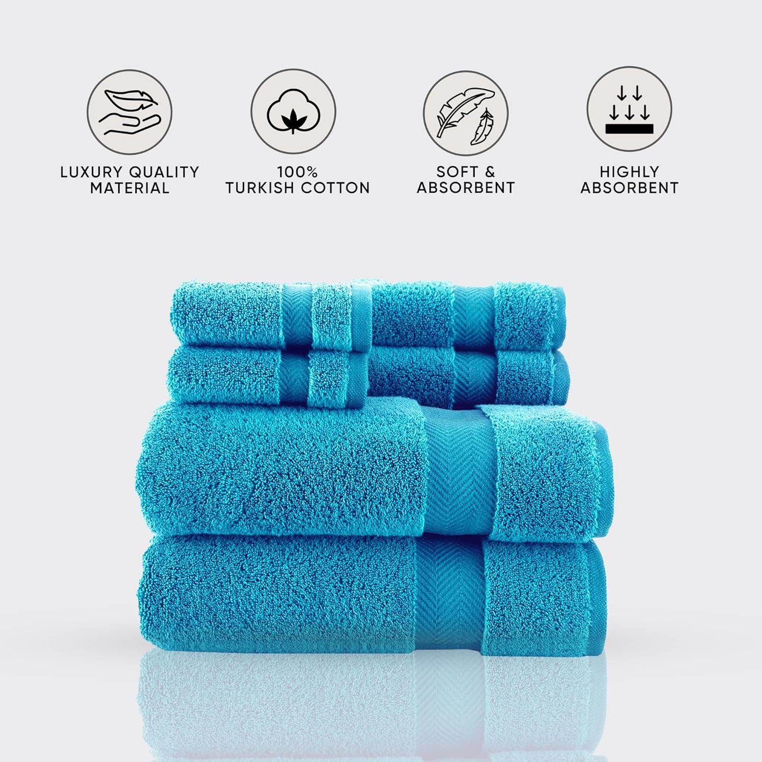 MAKROTEKS TEXTILE LLC Towels Beyond Becci Collection %100 Turkish Cotton Highly Absorbent & Quick Dry Soft Bath Towel Set of 6 Aqua