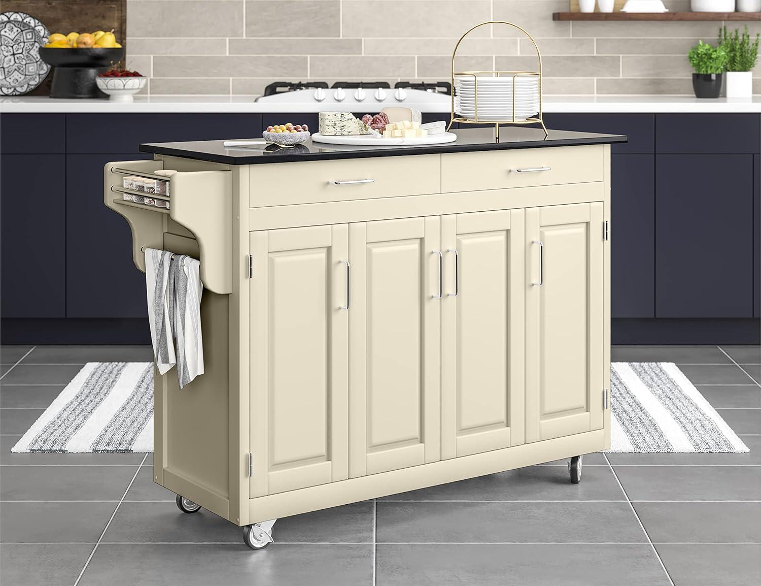 Create-a-Cart White Kitchen Cart With Stainless Top