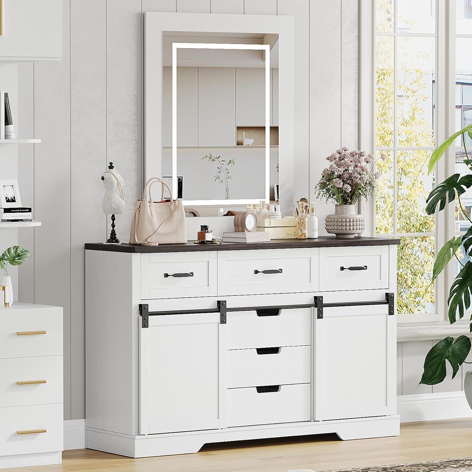 6 Drawers Dresser for Bedroom,Wood Dresser & Chest of Drawers with Sliding Barn Doors,Farmhouse Buffet Cabinet&TV Stand for Bedroom, Living Room,Kitchen