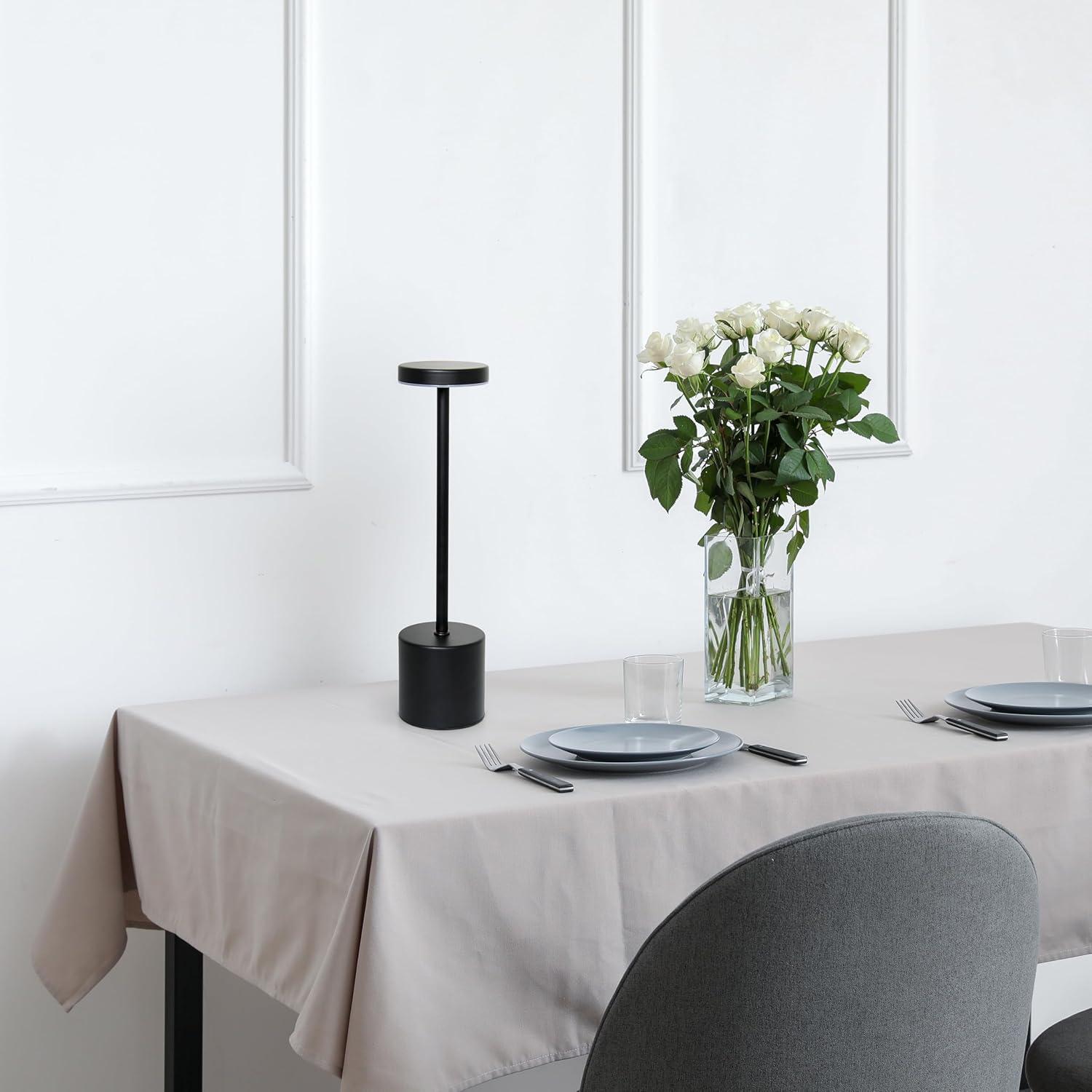 Simple Designs 12.75" Mushroom Magic Disc Dimming and Rechargeable Cordless 4-Way Touch Sensor Stick Desk Lamp Black