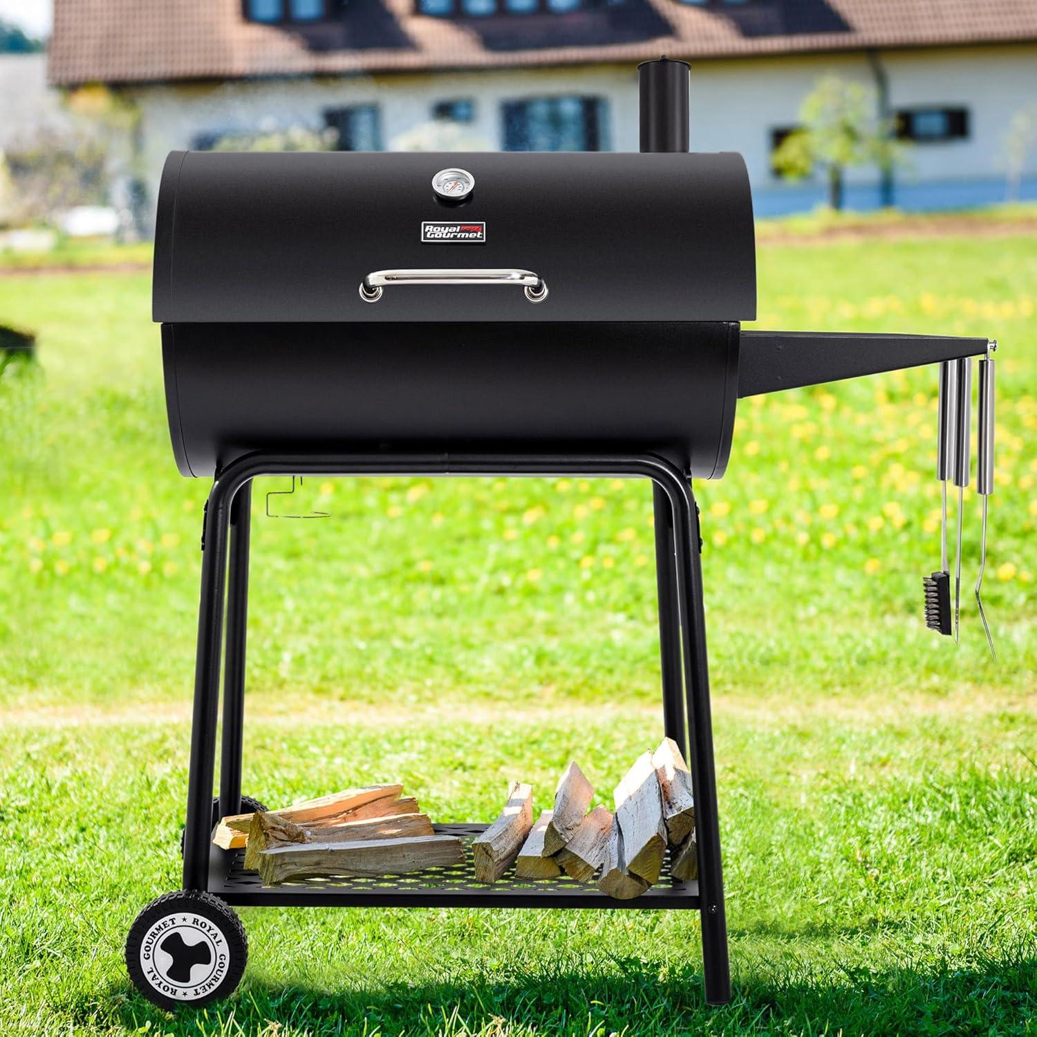 Royal Gourmet 30" Barrel Charcoal Grill with Side Shelf