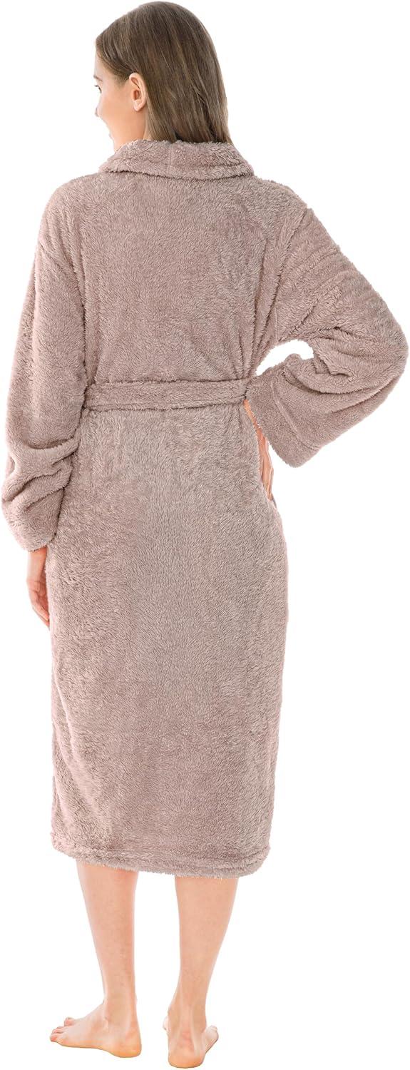 PAVILIA Premium Womens Plush Soft Robe Fluffy Warm, Fleece Faux Shearling Shaggy Bathrobe (Taupe, Large-X-Large)