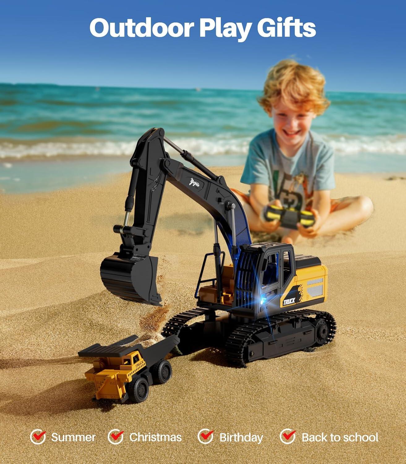 Geyiie Remote Control Dump Truck Toys, RC Construction Vehicles for Boys, RC Tractor Kids Birthday Party Favor Gift for 8-12 Years Old