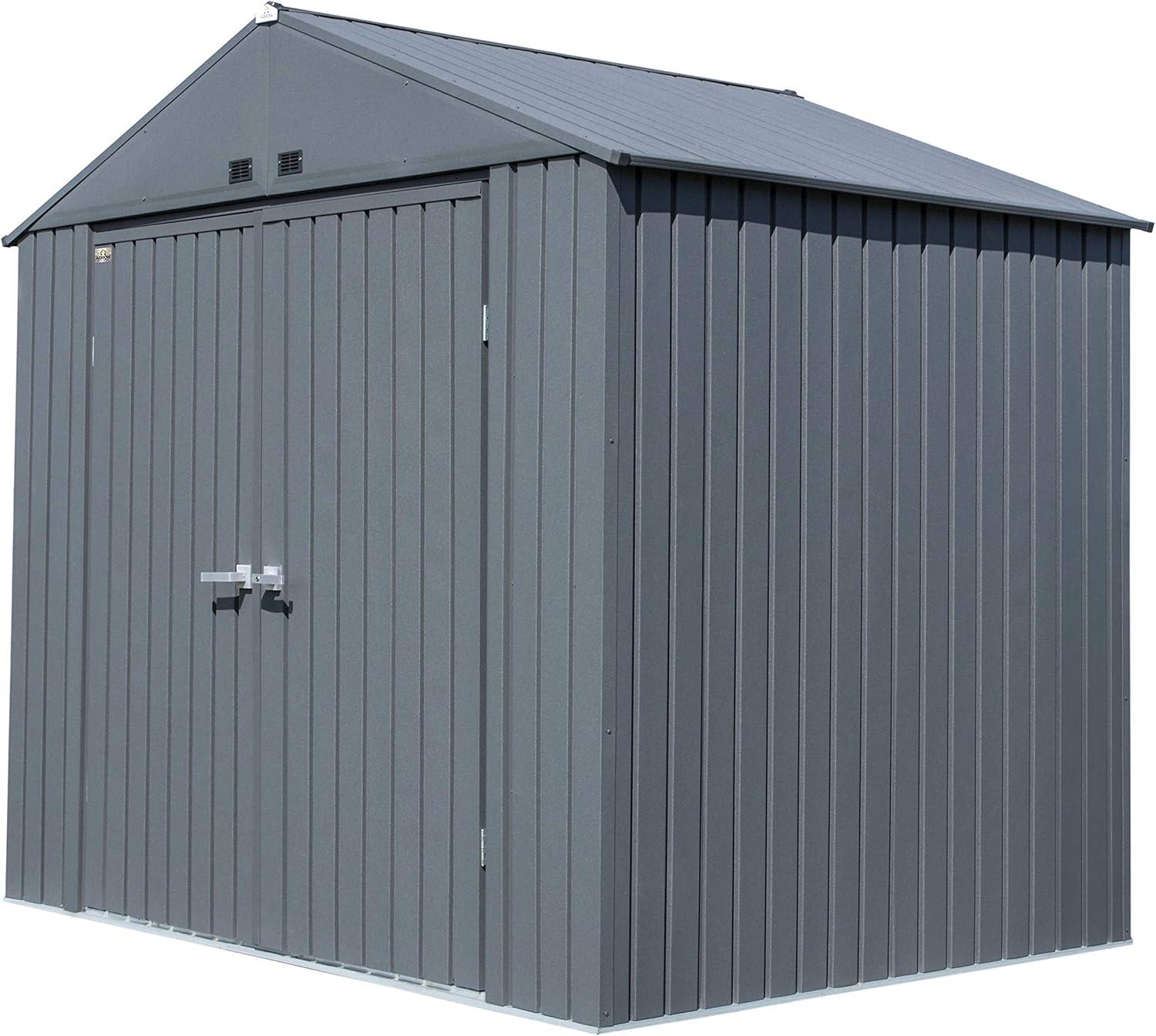 Elite 8' x 6' Gray Steel Storage Shed with Swing Doors