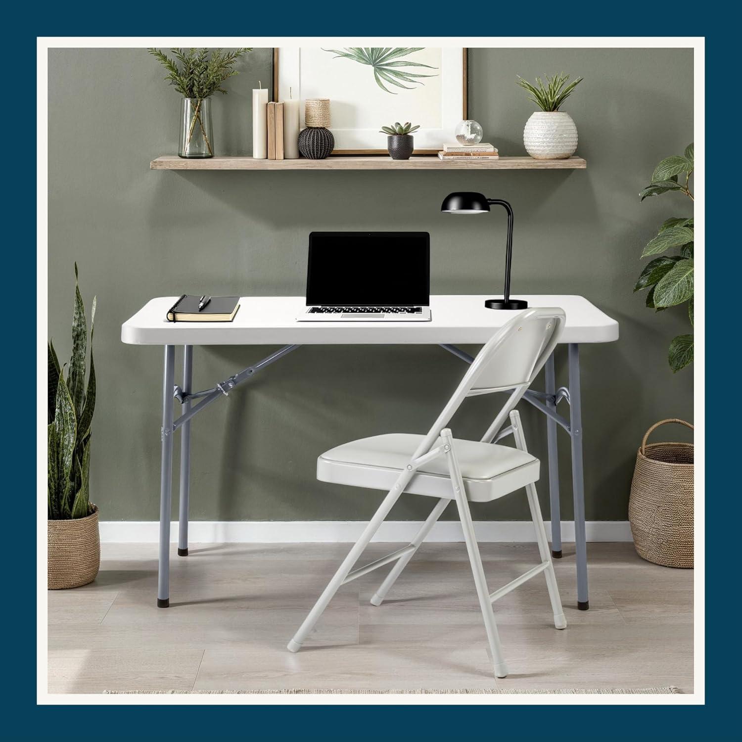 Folding Chairs with Padded Cushion and Back, 4pcs Potable Iron & PVC Durable Chairs for Indoor and Outdoor, School, Office and Garden Party, Gray