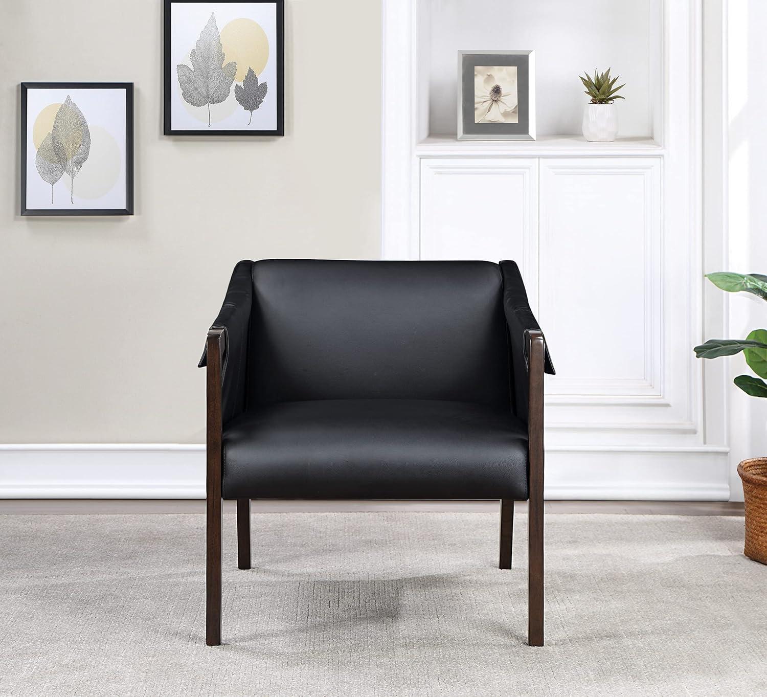 Parkfield Accent Chair in Black Faux Leather with Walnut Frame